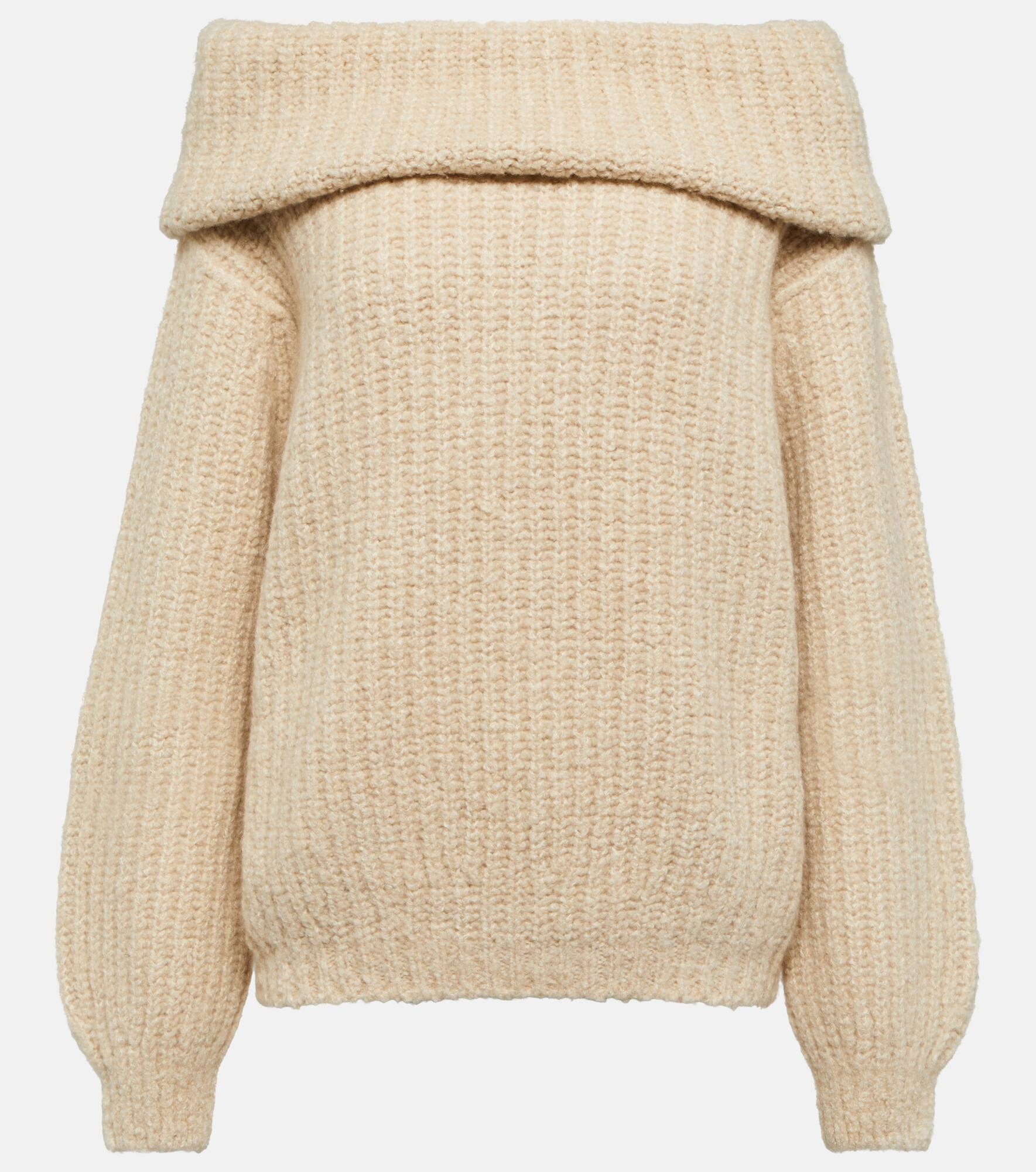 Off-shoulder ribbed-knit cashmere sweater - 1