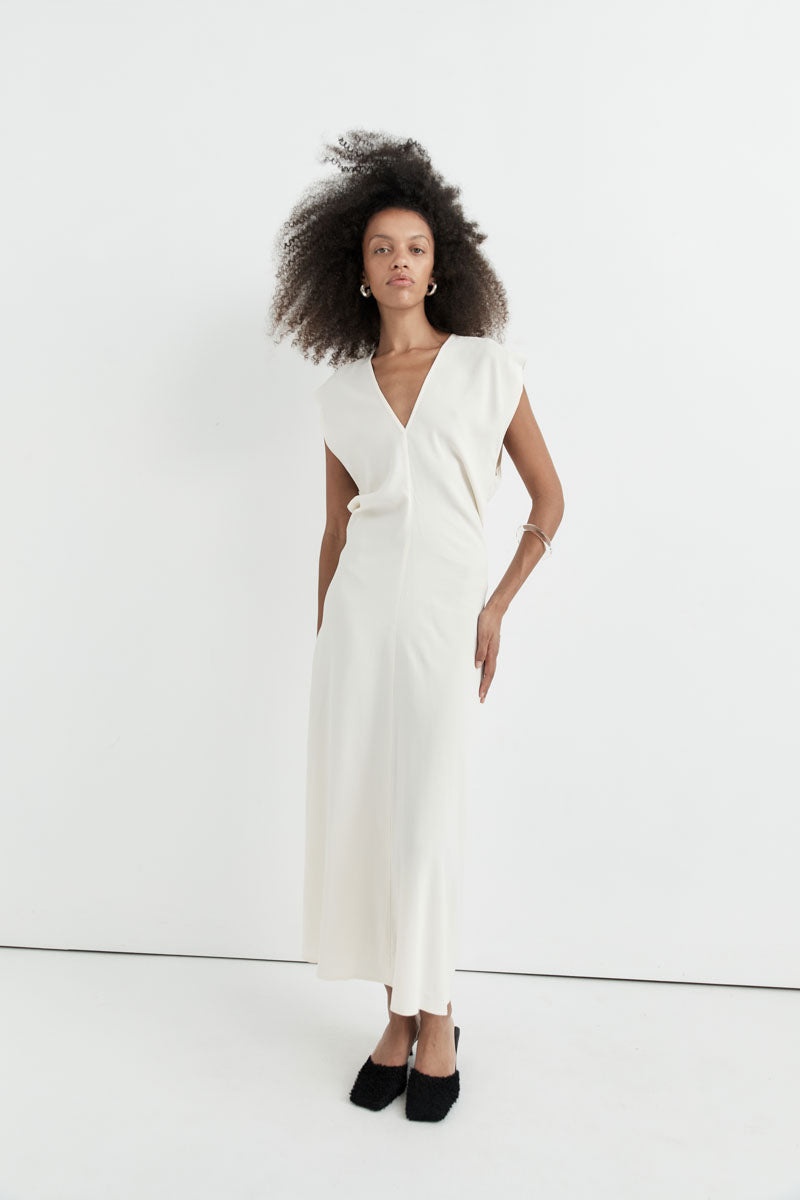 Plunge Drape Dress - Off White - 9