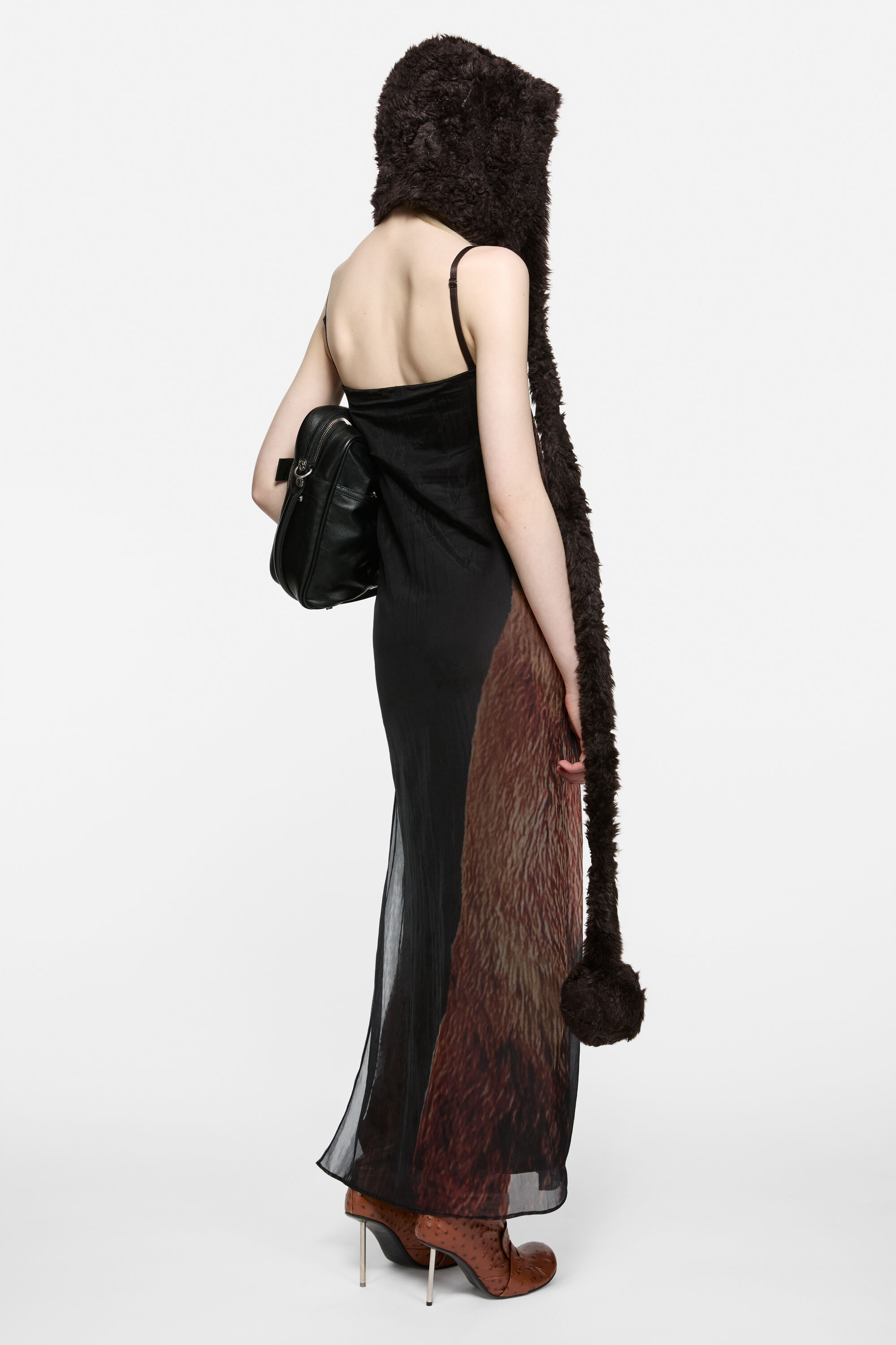 Sheer printed dress - Black/brown - 3