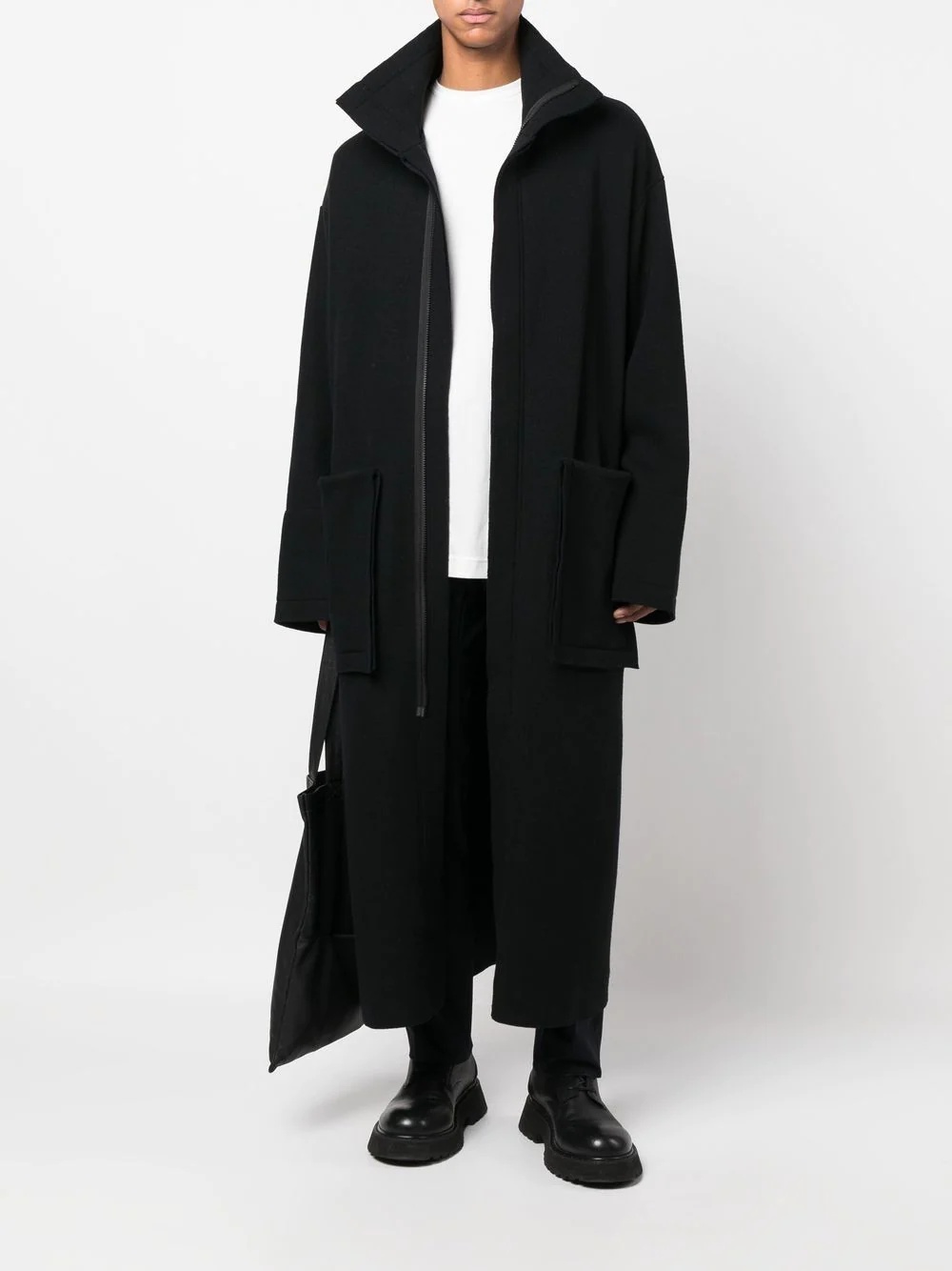 oversized-pocket long wool coat - 2