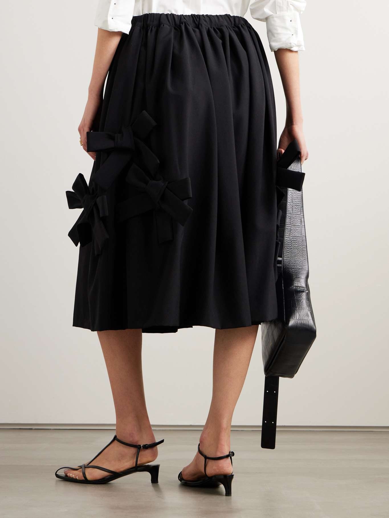 Tropical bow-embellished pleated wool midi skirt - 3