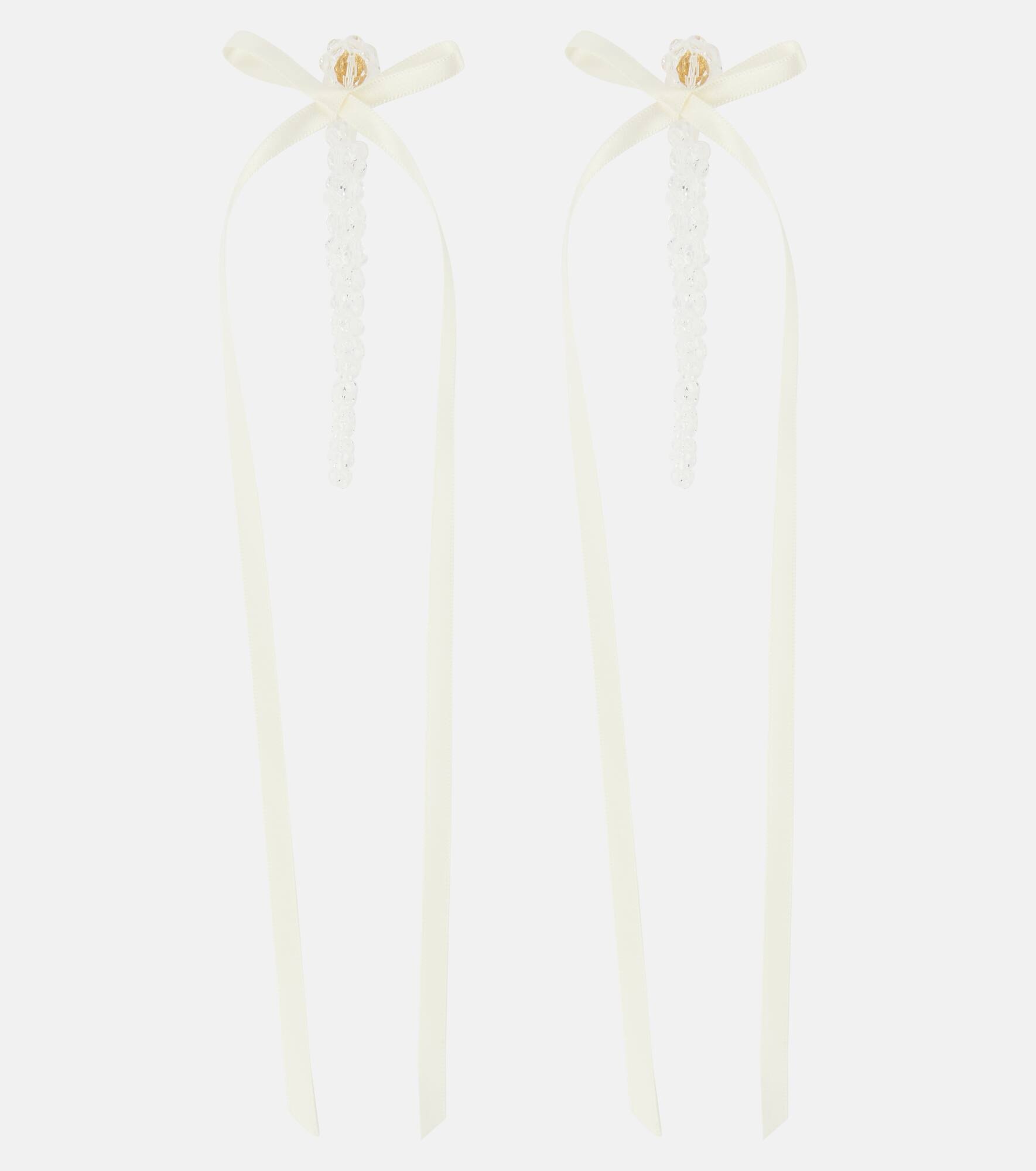 Drip bow-embellished crystal drop earrings - 1