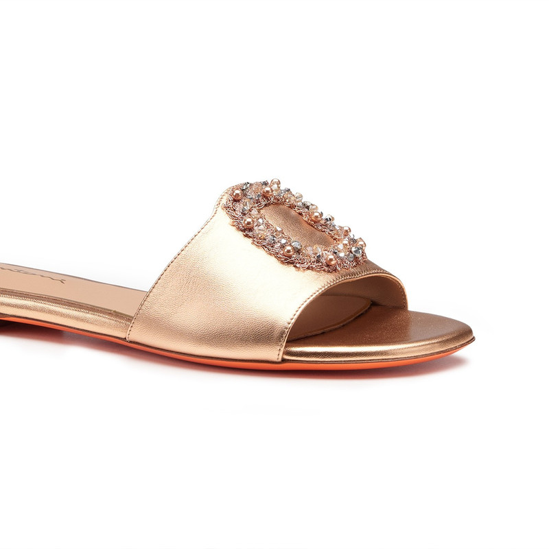 Women's pink laminated leather slide sandal 5