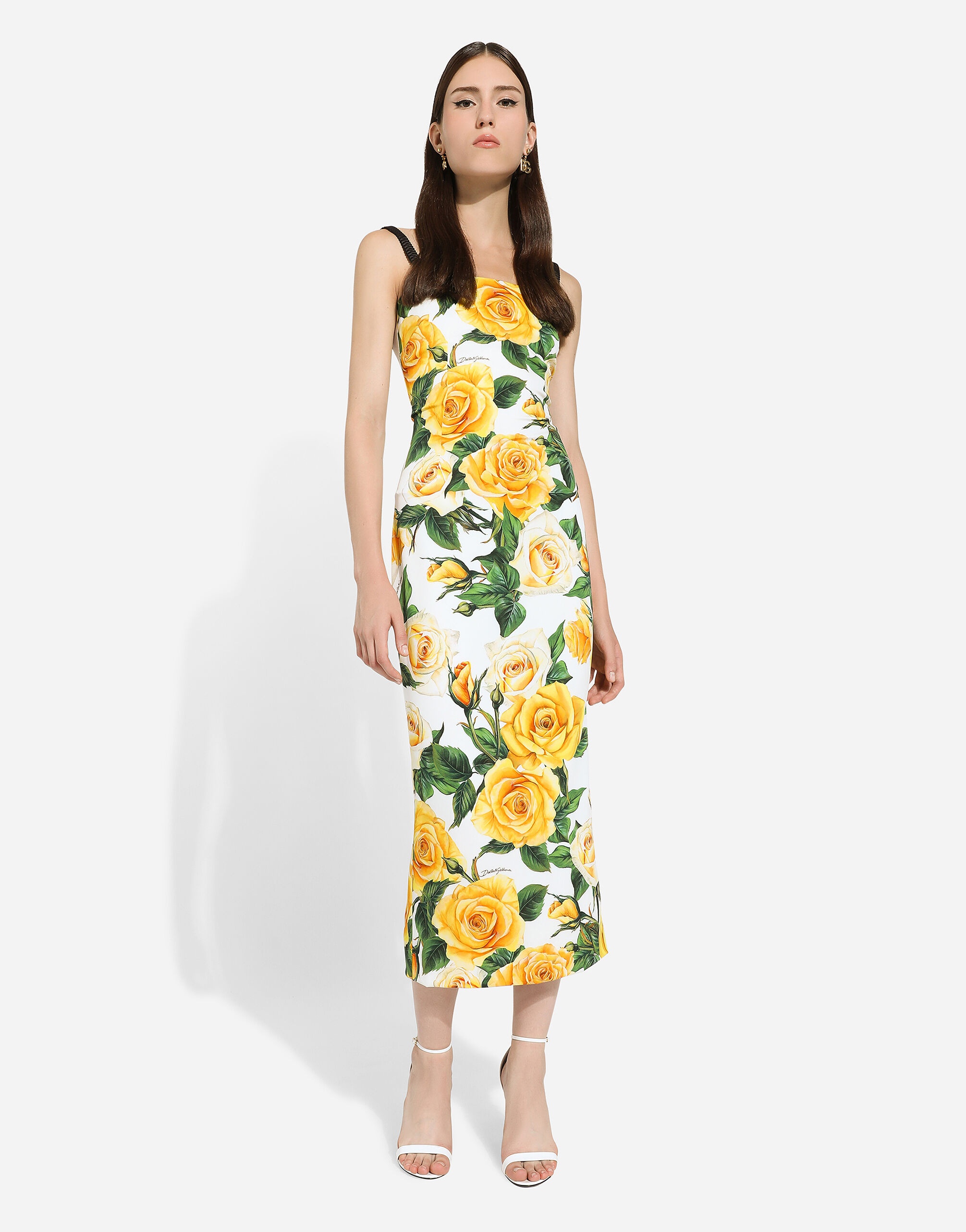 Draped charmeuse dress with yellow rose print - 5