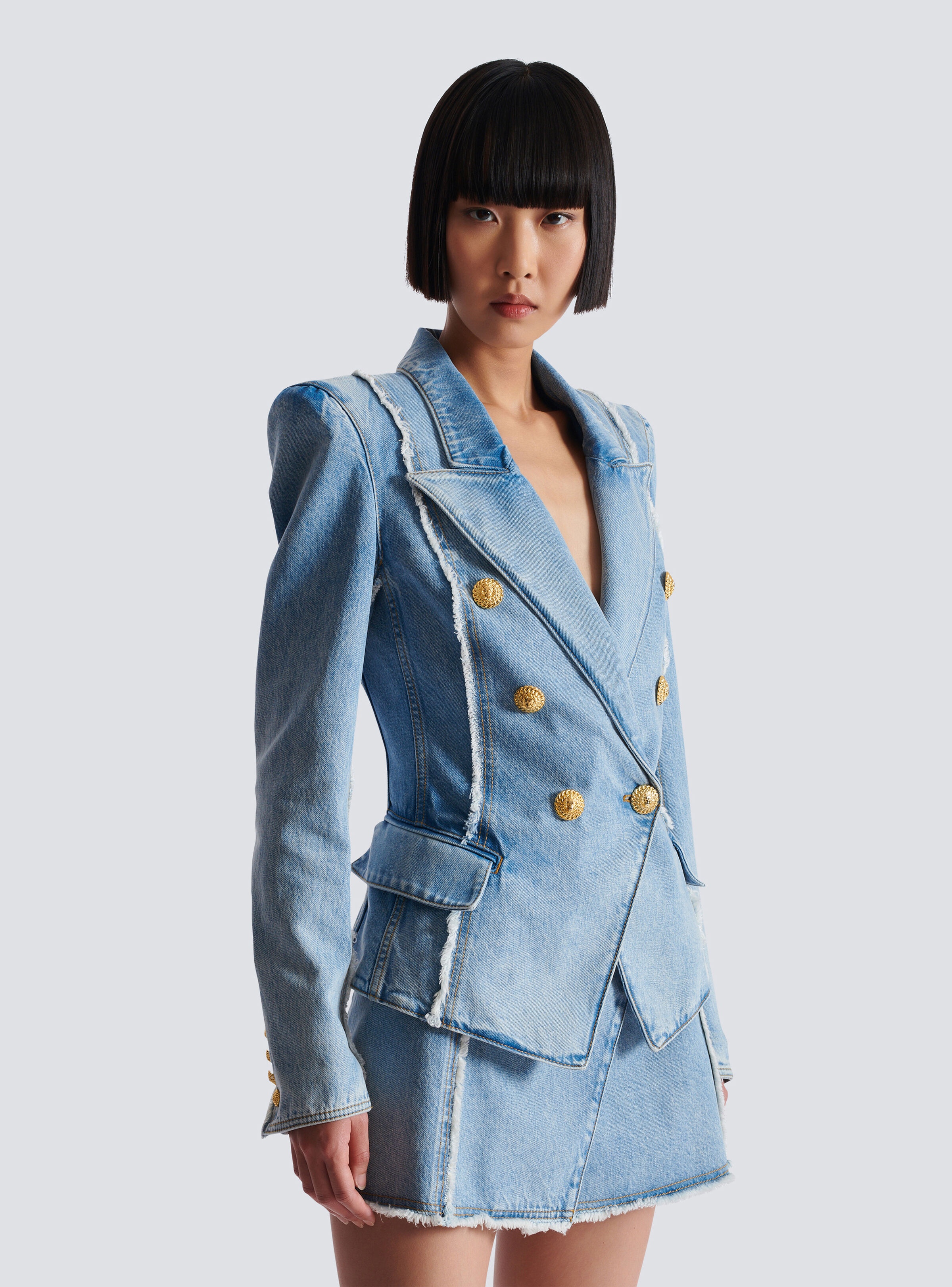 6-button tailored denim jacket - 7