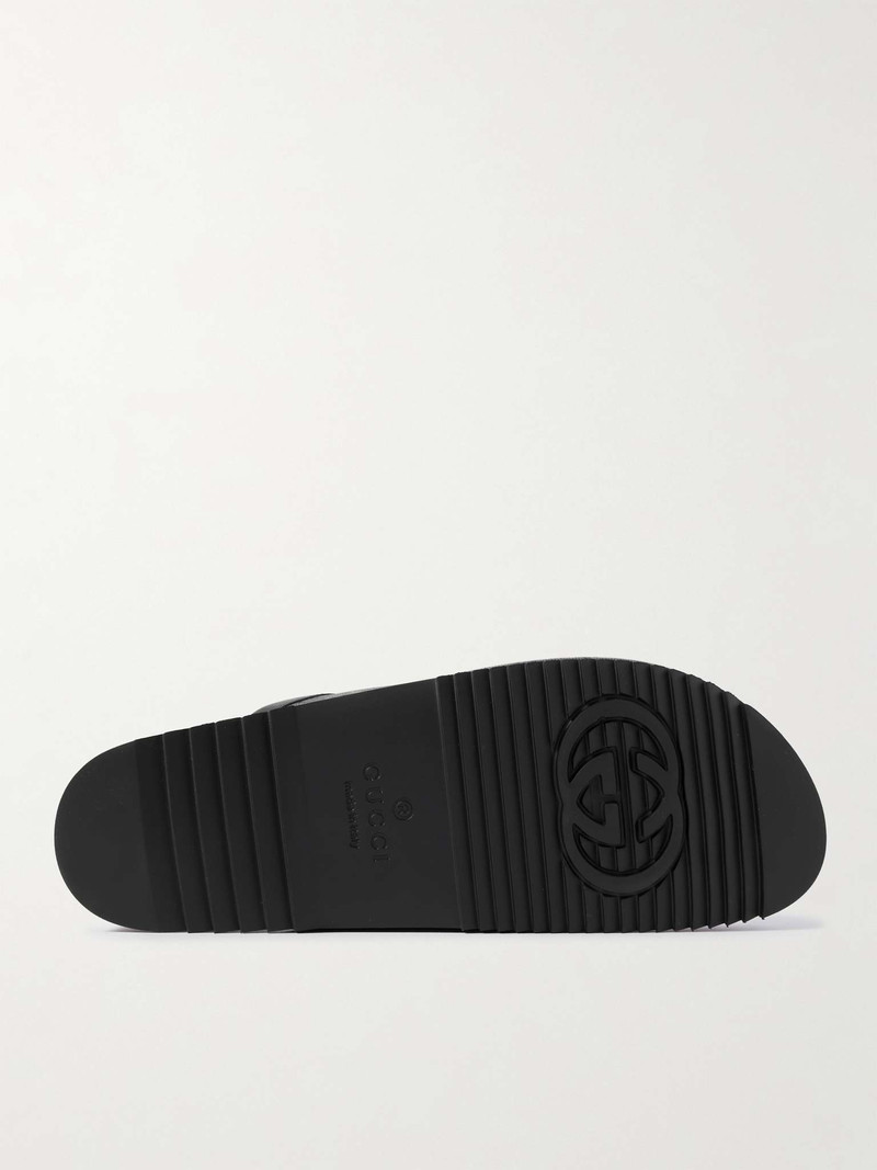 Horsebit-Detailed Leather-Trimmed Monogrammed Coated-Canvas Sandals 3