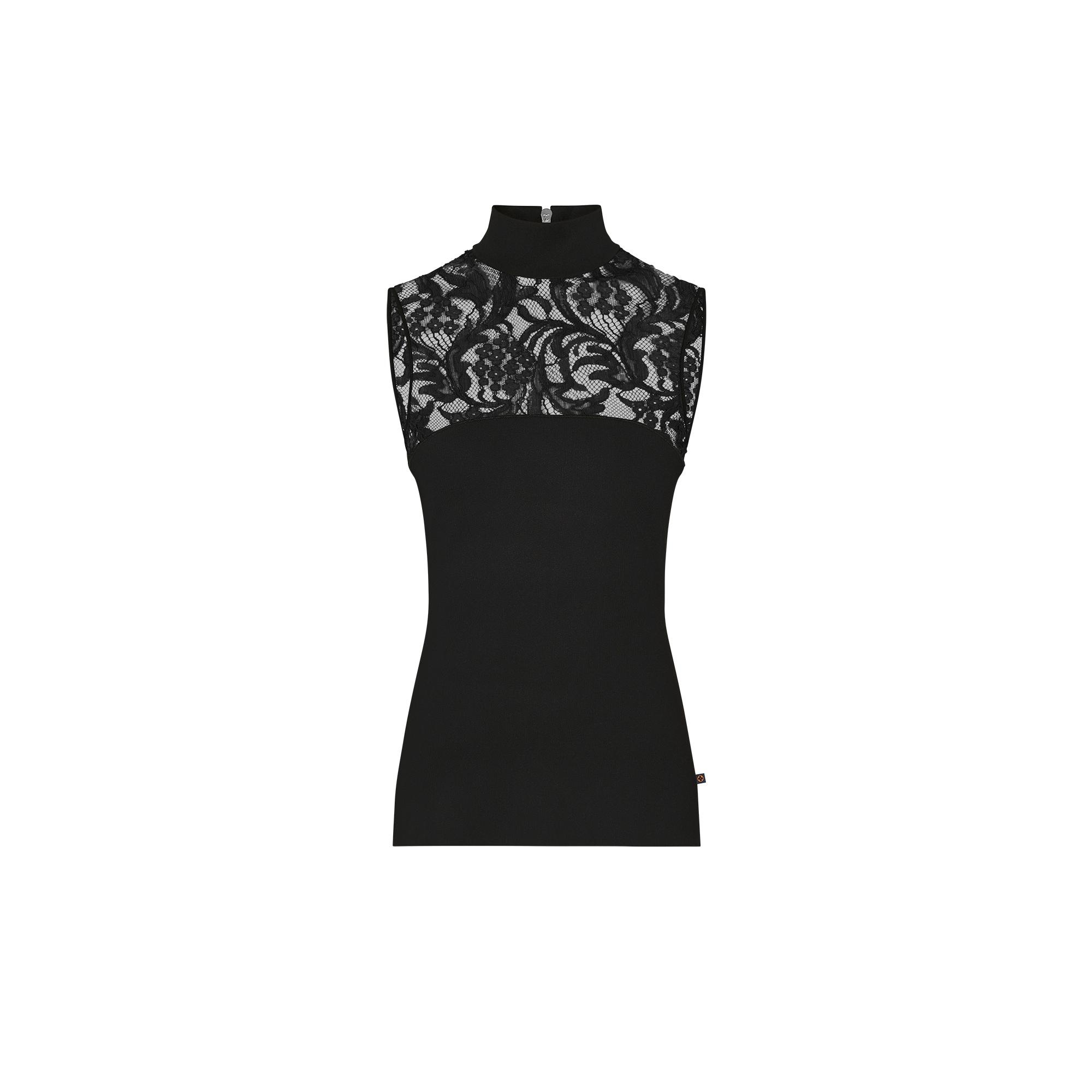 Lace Detail Sleeveless Mock Neck Pullover  - 1