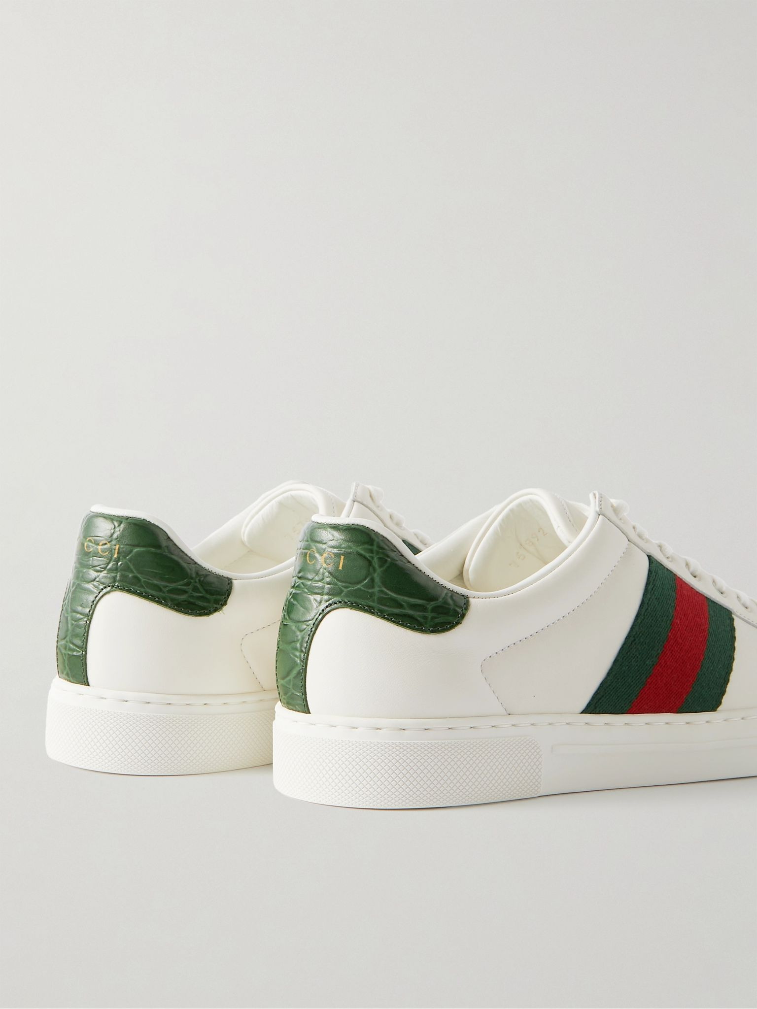 Ace Webbing-Trimmed Leather Sneakers White - 5