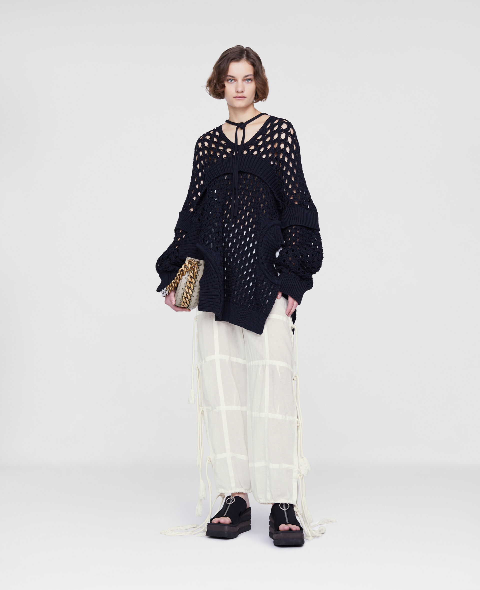 Oversized Textured Mesh Sweater - 2