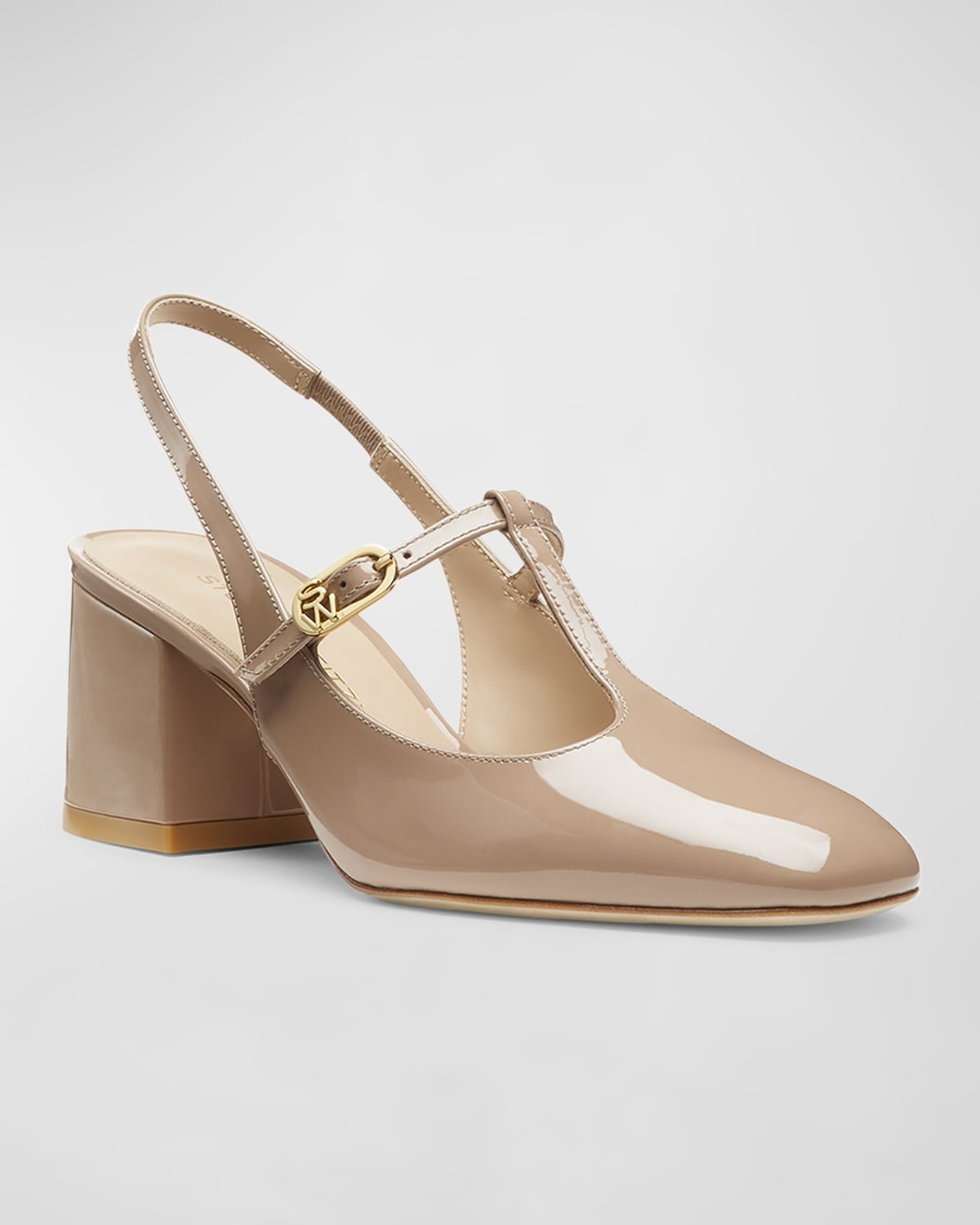 Jane Patent T-Strap Slingback Pumps - 2