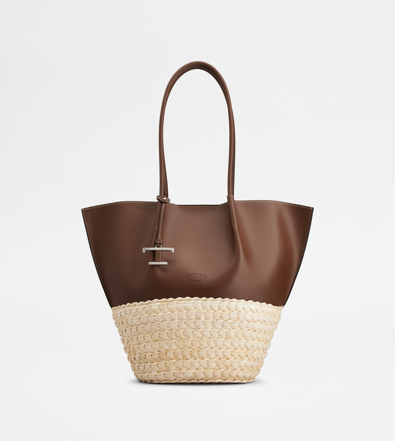 STRAW AND LEATHER MEDIUM의 쇼핑 가방 - BROWN, NATURAL 1