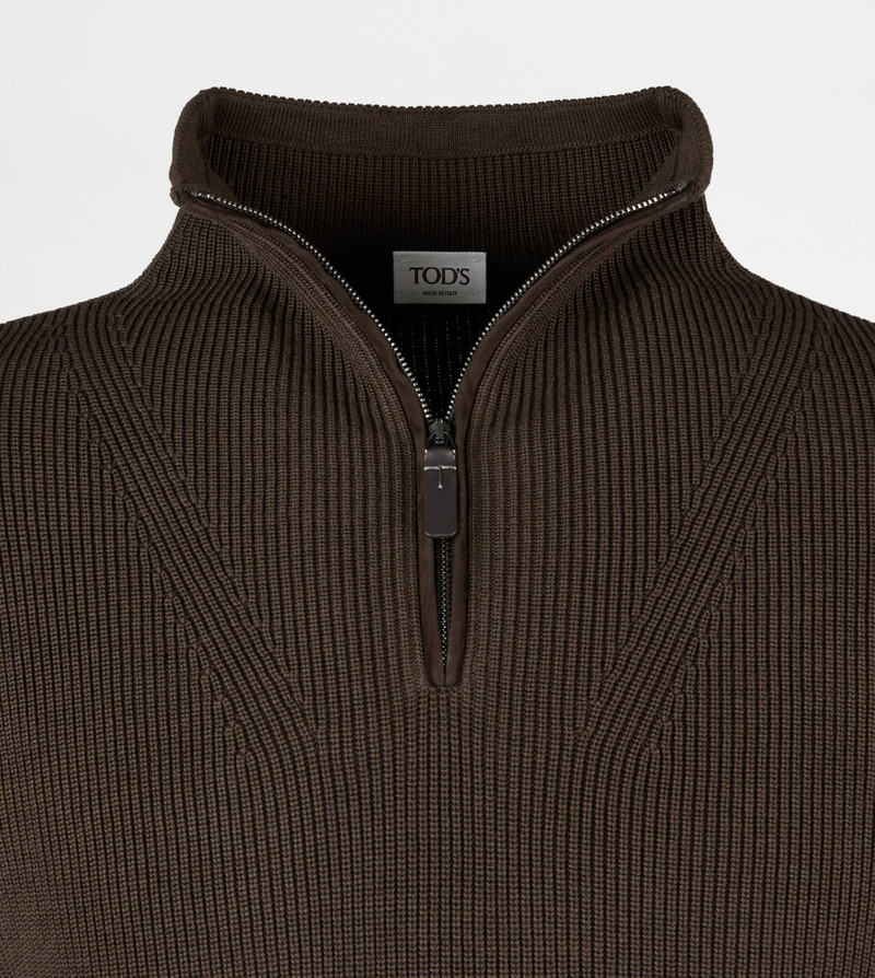 Tod's SILK BLEND HALF ZIP PULLOVER - BROWN outlook