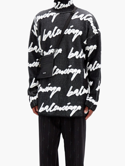 BALENCIAGA High-neck Scribble logo-intarsia sweater outlook