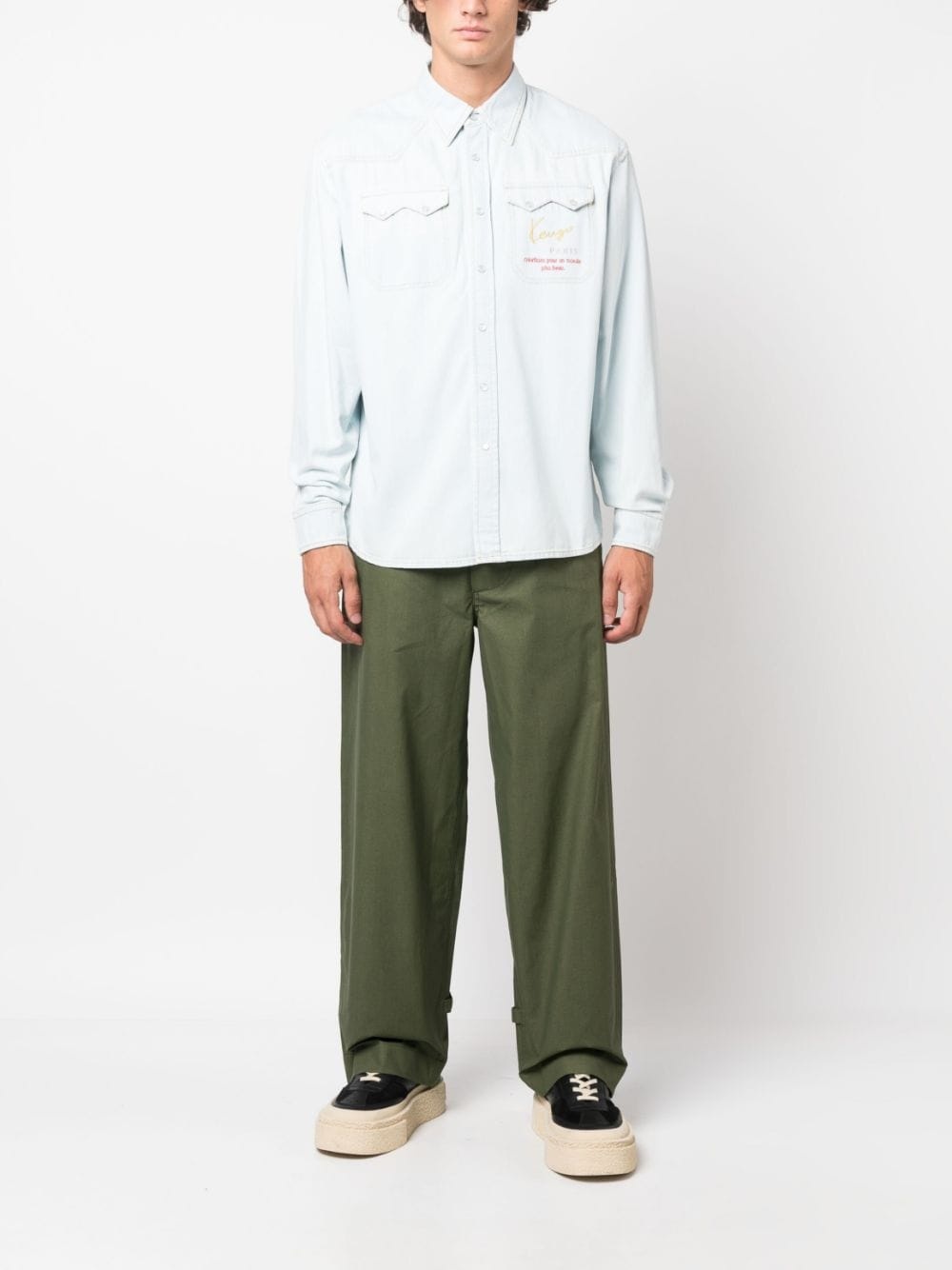 mid-rise wide-leg cotton trousers - 2