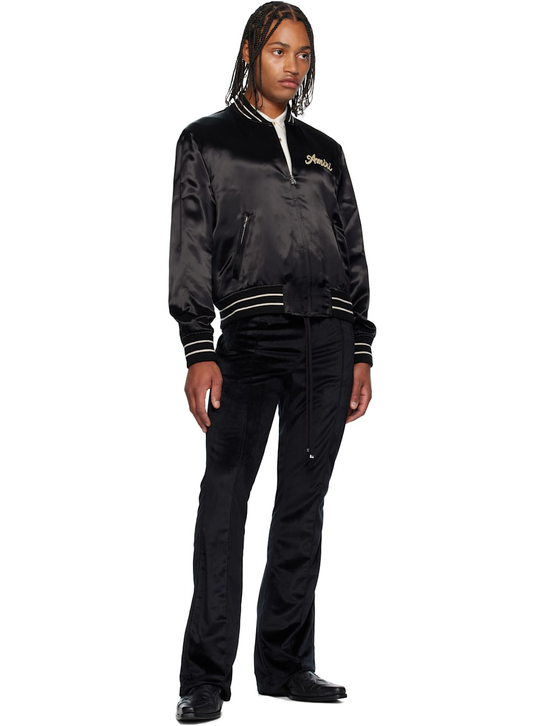 Black 'Club Amiri' Satin Bomber Jacket - 4
