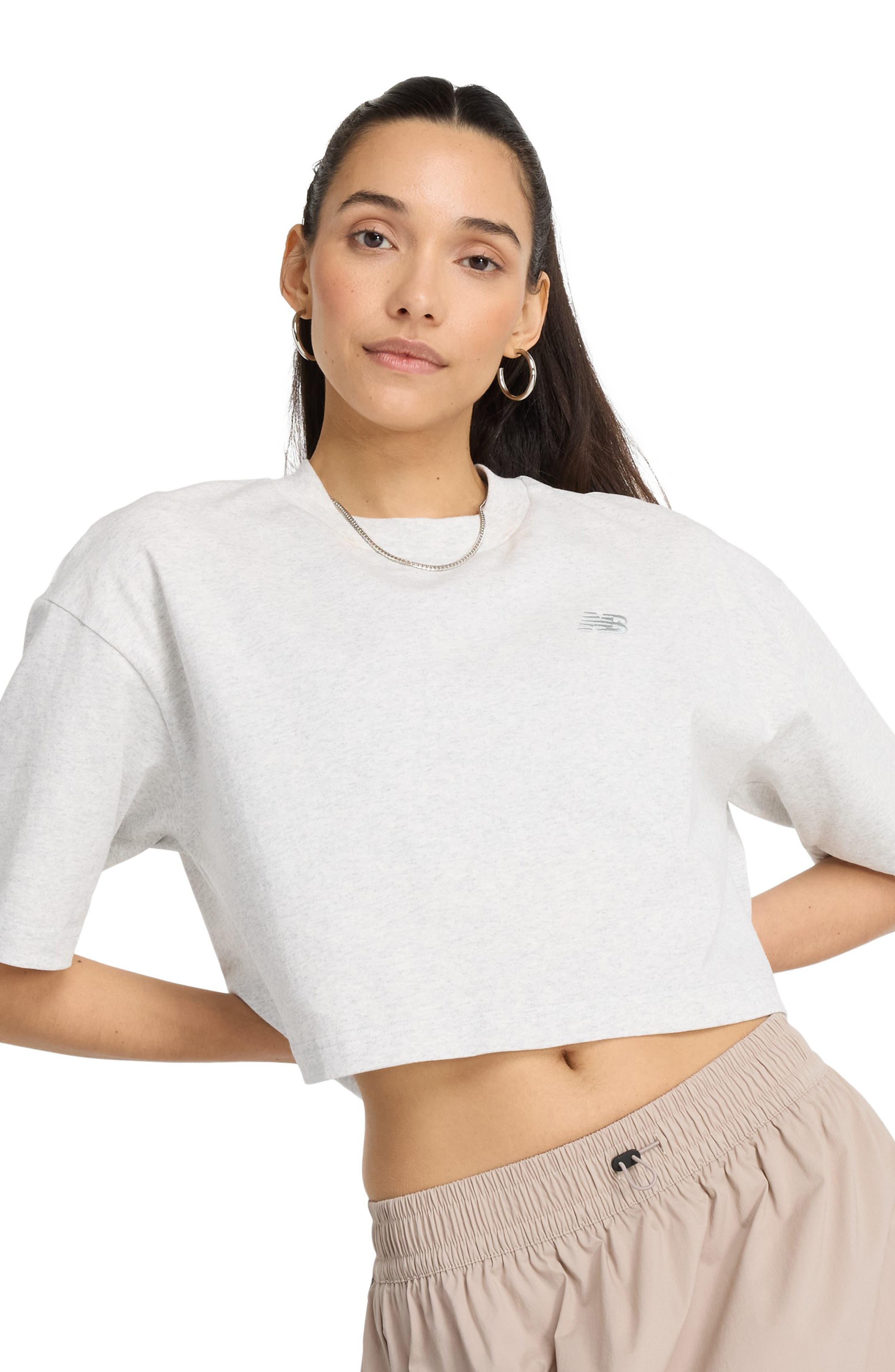 New Balance Oversize Crop Cotton Jersey T-Shirt in Ash Heather at Nordstrom - 5