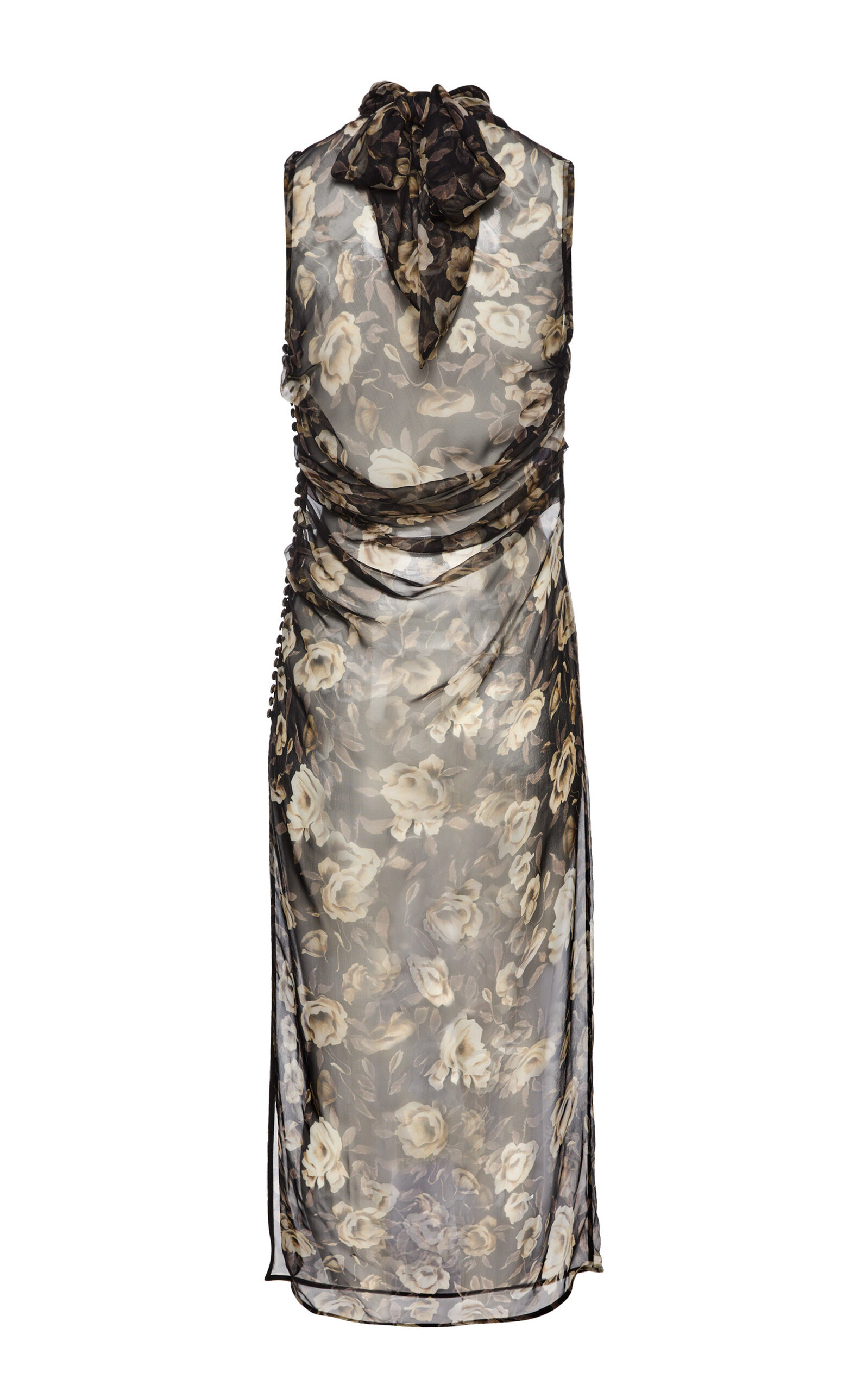 Draped Floral Printed Silk Dress floral - 5