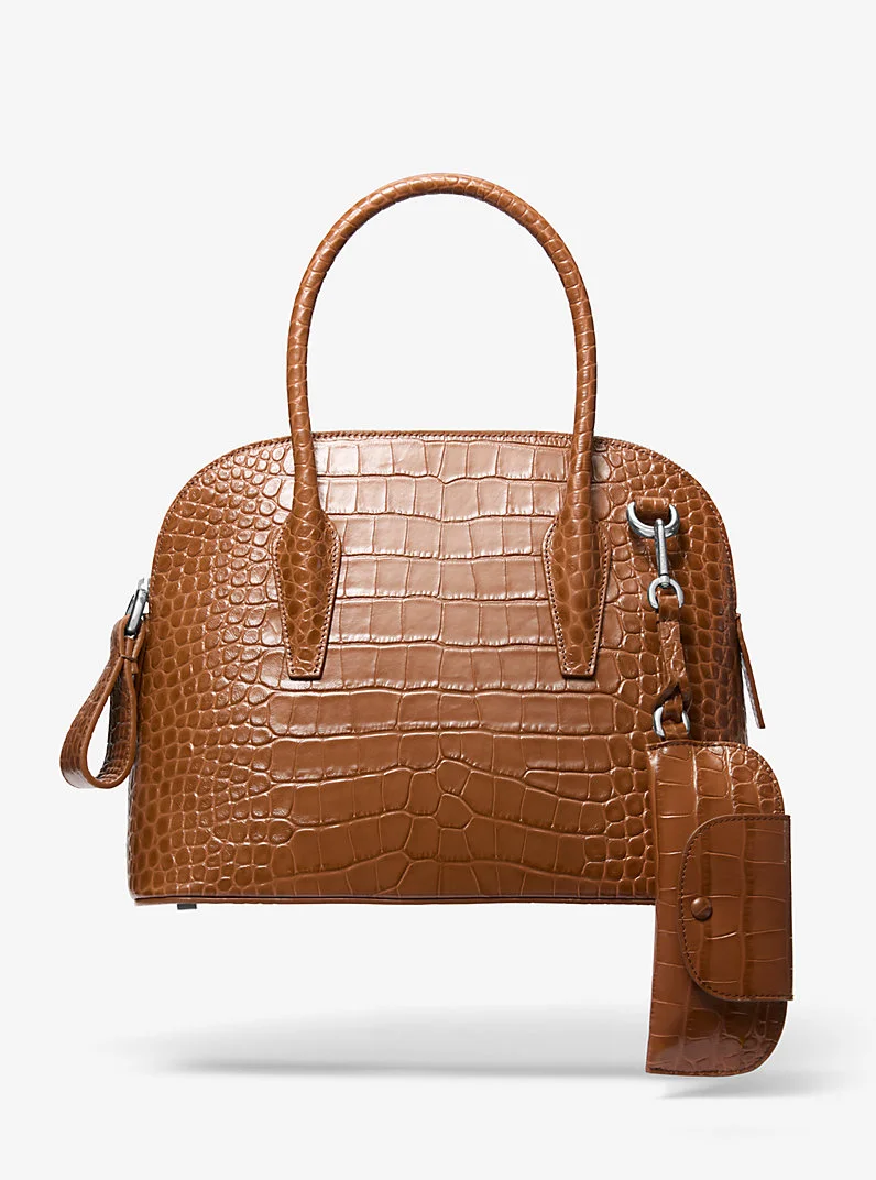 Kaitlin Medium Crocodile Embossed Leather Satchel - 1