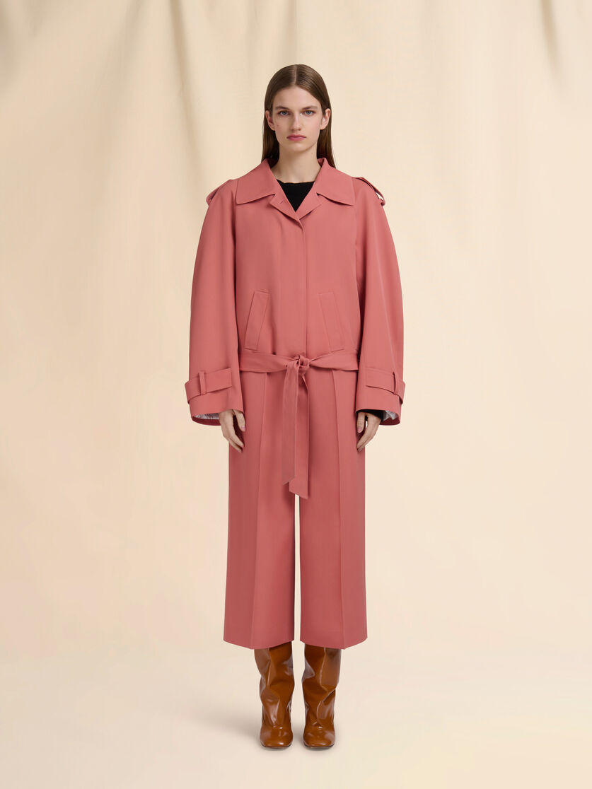 PINK WOOL SHORT TRENCH COAT WITH MARNI SYMBOL - 2