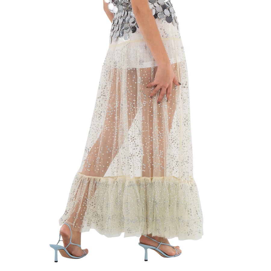 Rabanne Ladies Ecru  Stud Embellished Ruffled Hem Lace Skirt, Brand Size 36 (US Size 4) - 6