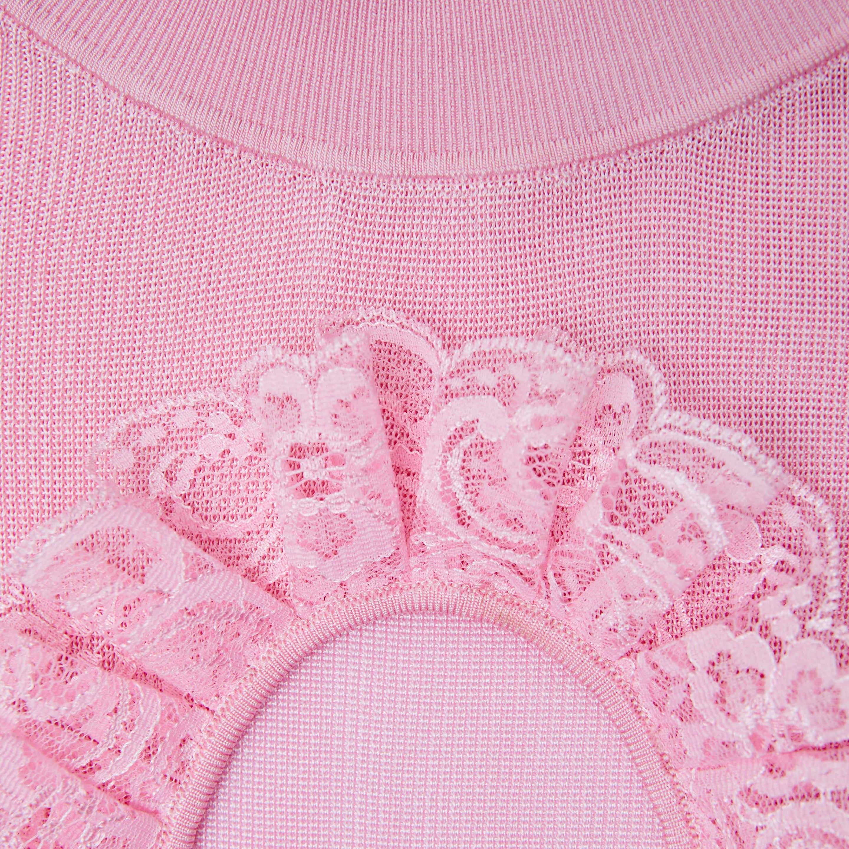 Pink Knit Cut Out Bodysuit - 5