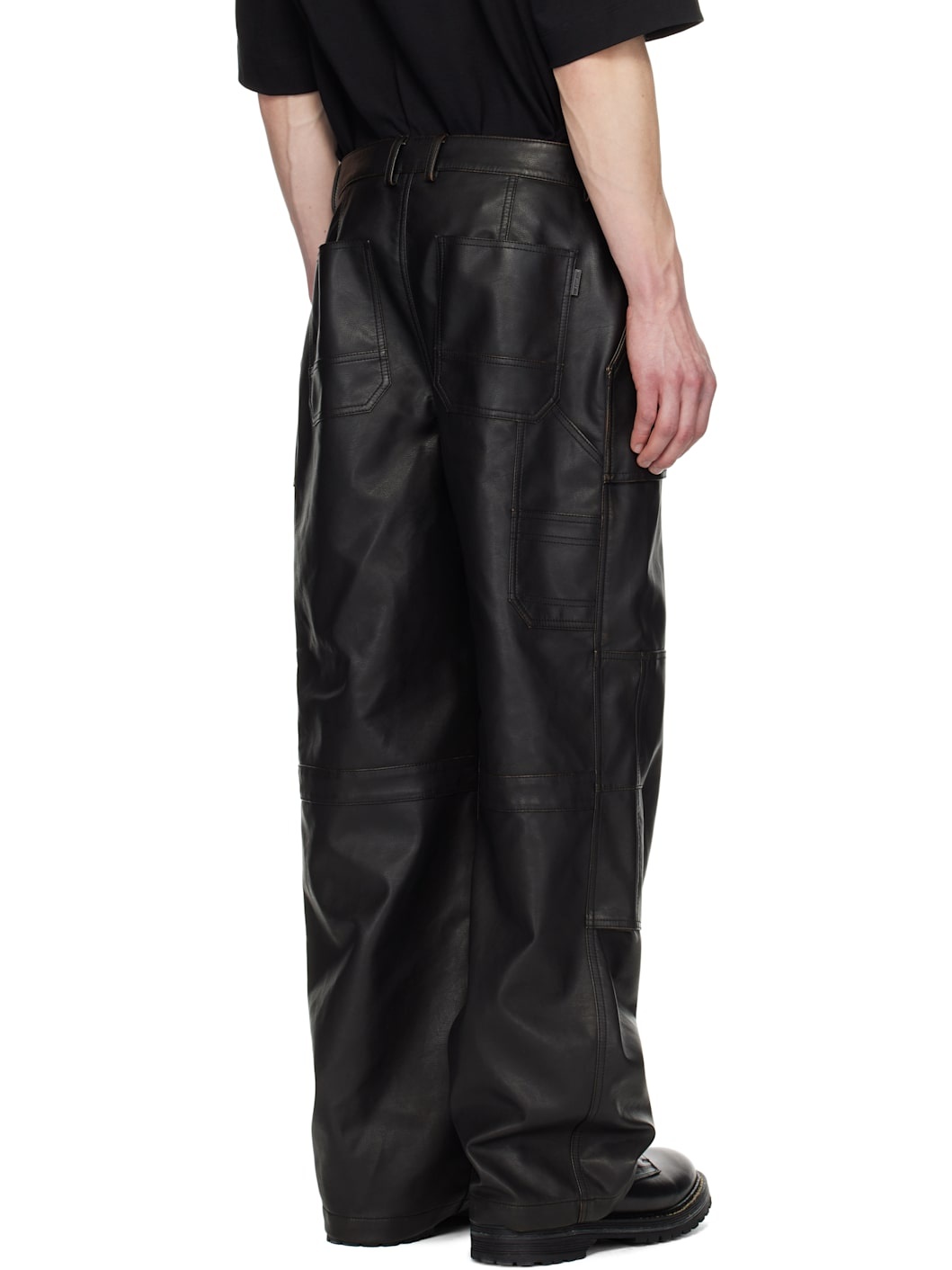 Juun. J Black Knee Tuck Faux-Leather Pants - 3