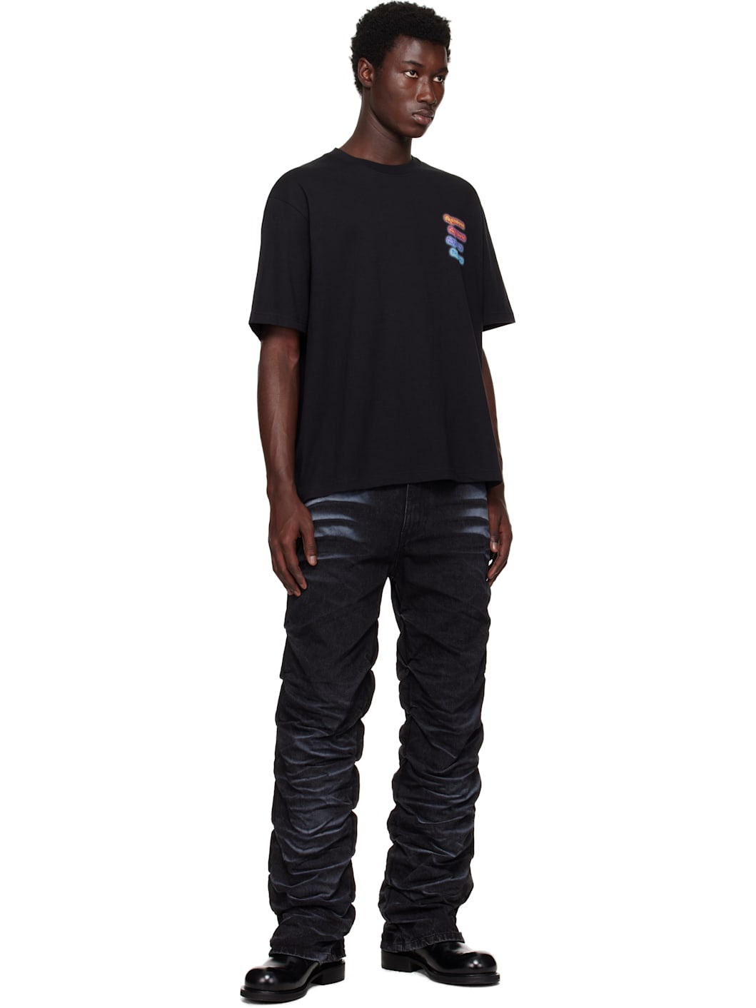 Black Textured Fold Jeans - 4