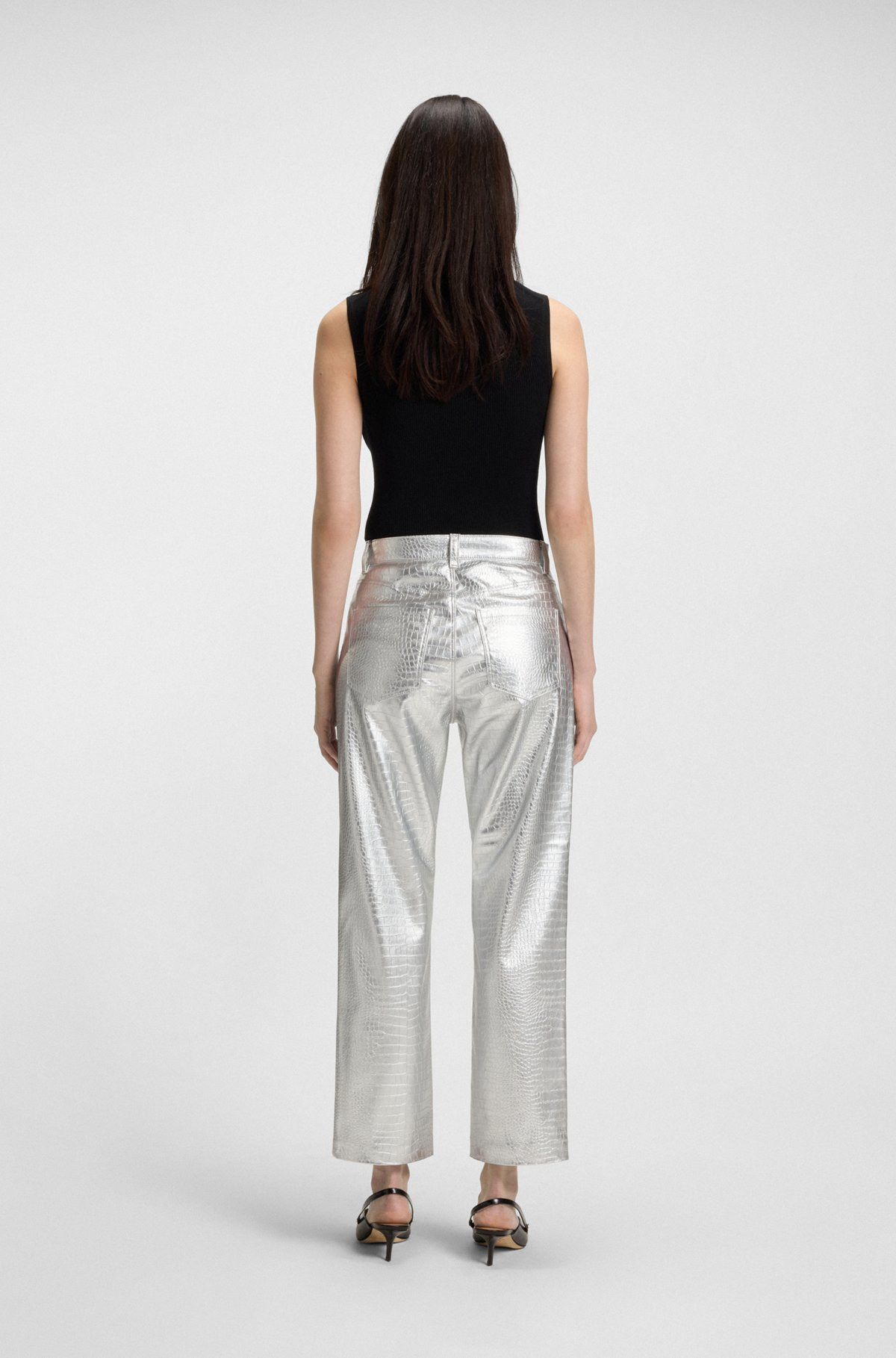 STRAIGHT-LEG TROUSERS IN CROCODILE-EMBOSSED FAUX LEATHER - 4