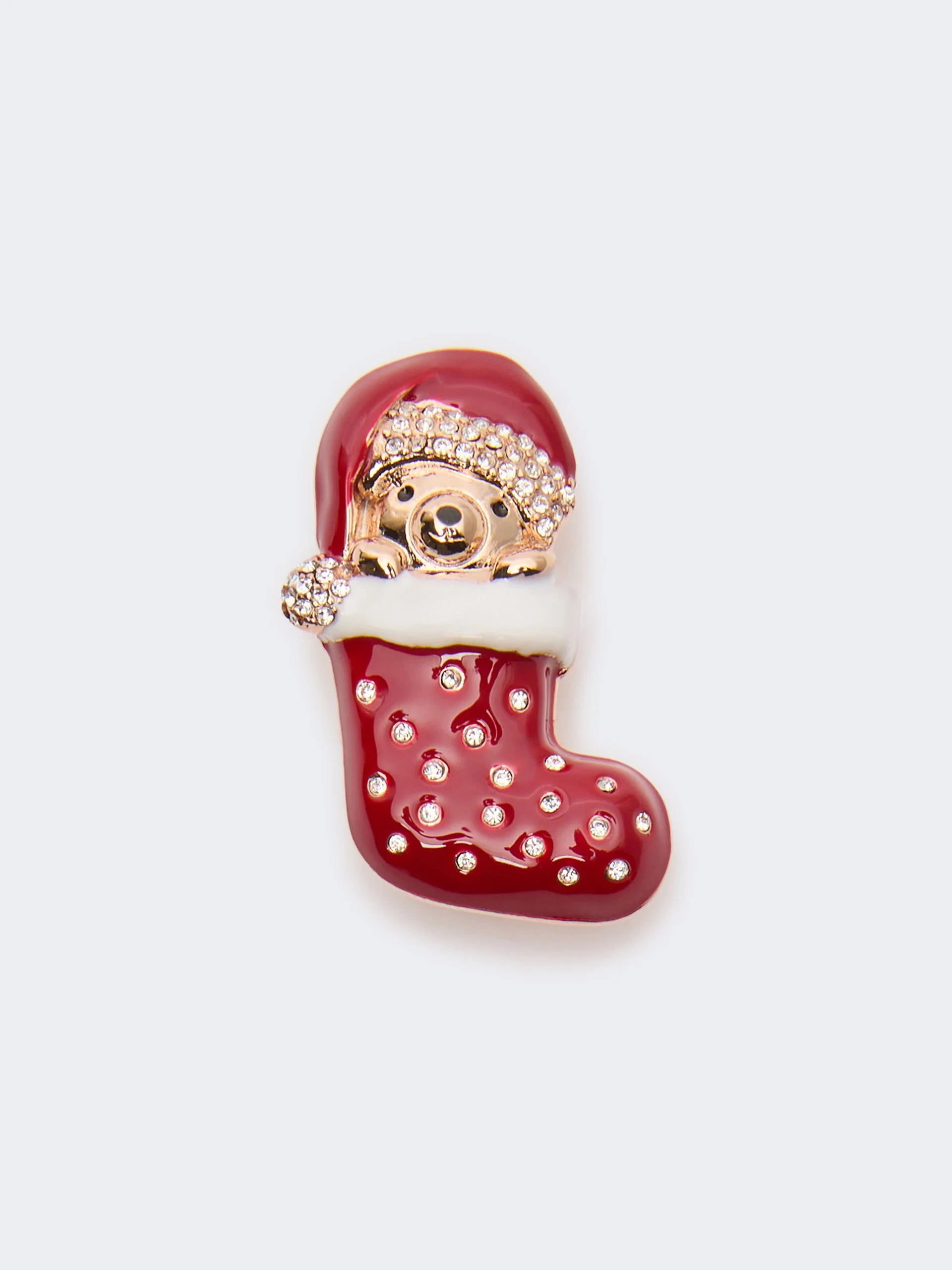 SHINY Metal teddy bear brooch - RED - 1