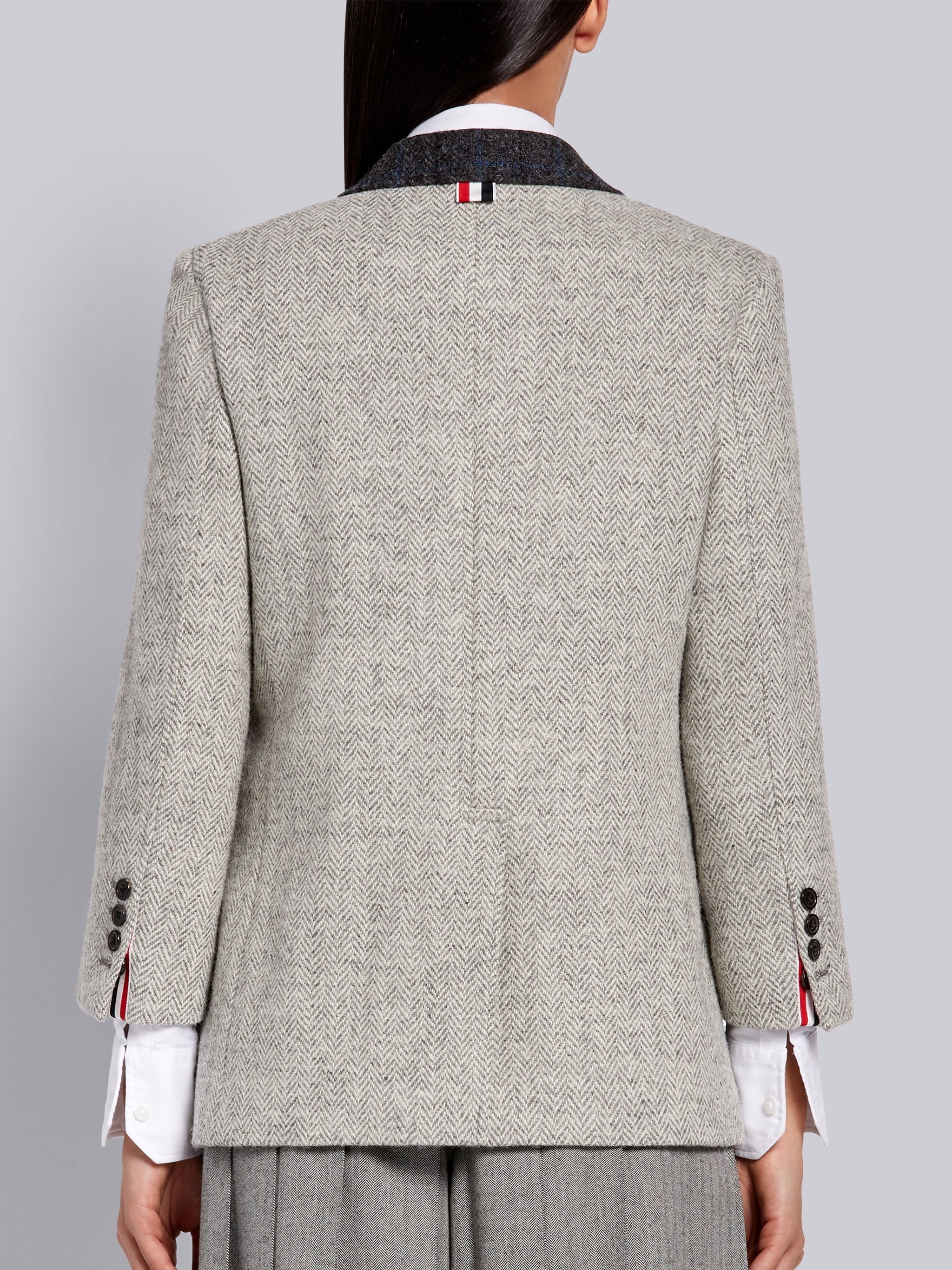 Medium Grey Wool Herringbone Harris Tweed Sack Jacket - 3