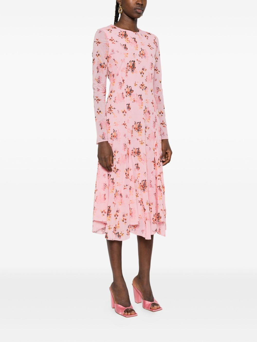 floral-print long-sleeve midi dress - 3