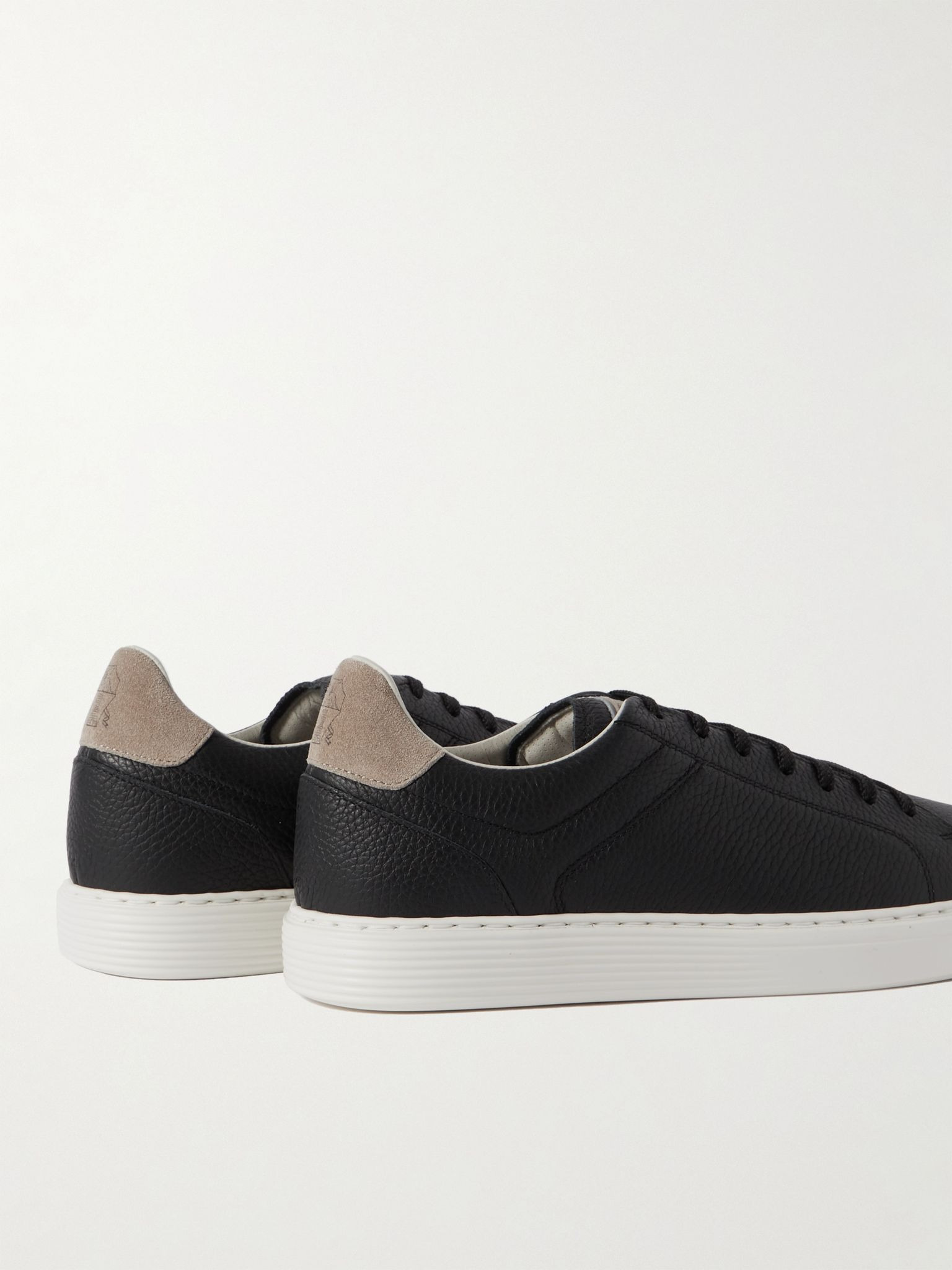 Suede-Trimmed Full-Grain Leather Sneakers Black - 4
