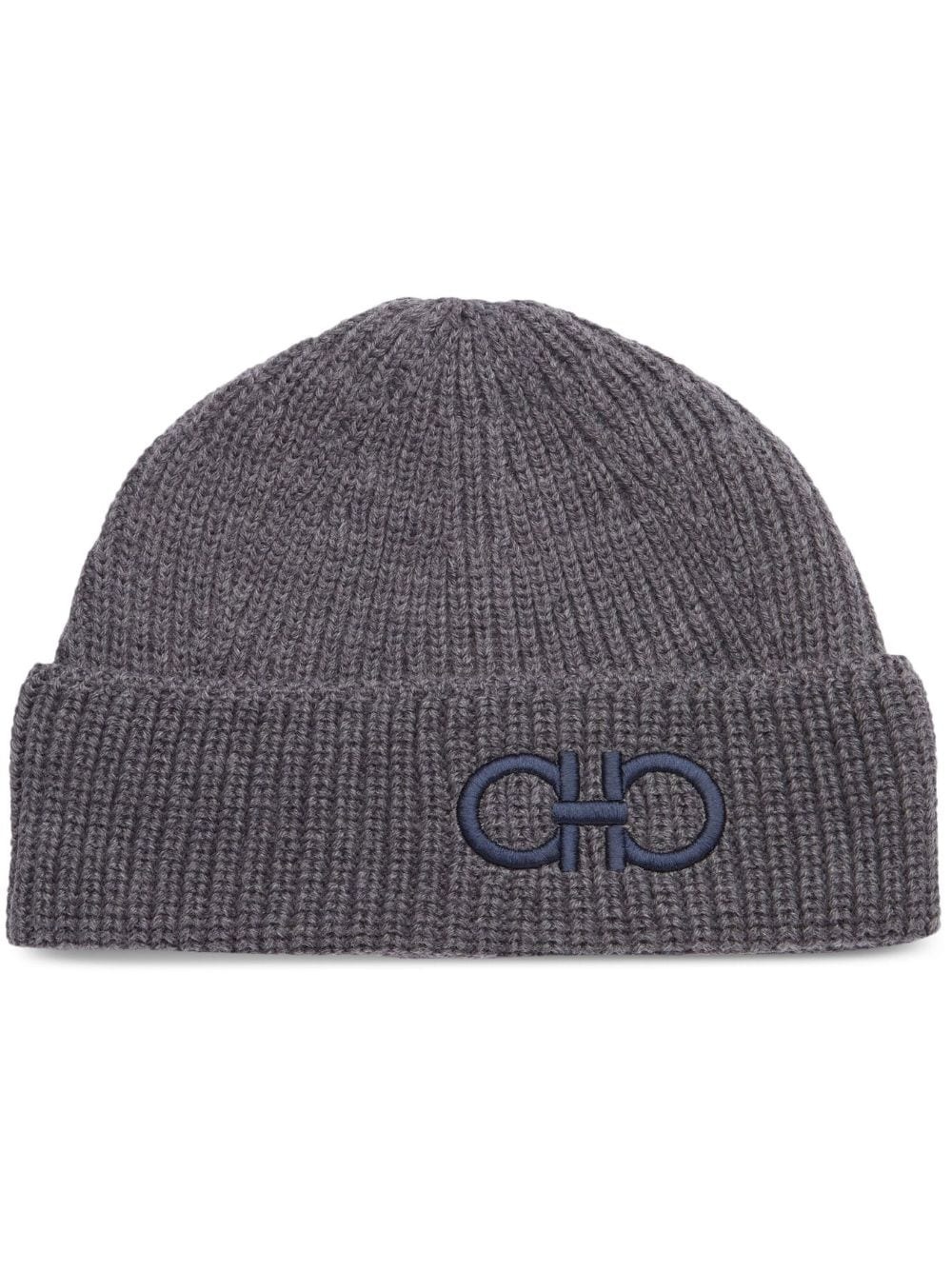 embroidered-logo knit wool beanie - 1