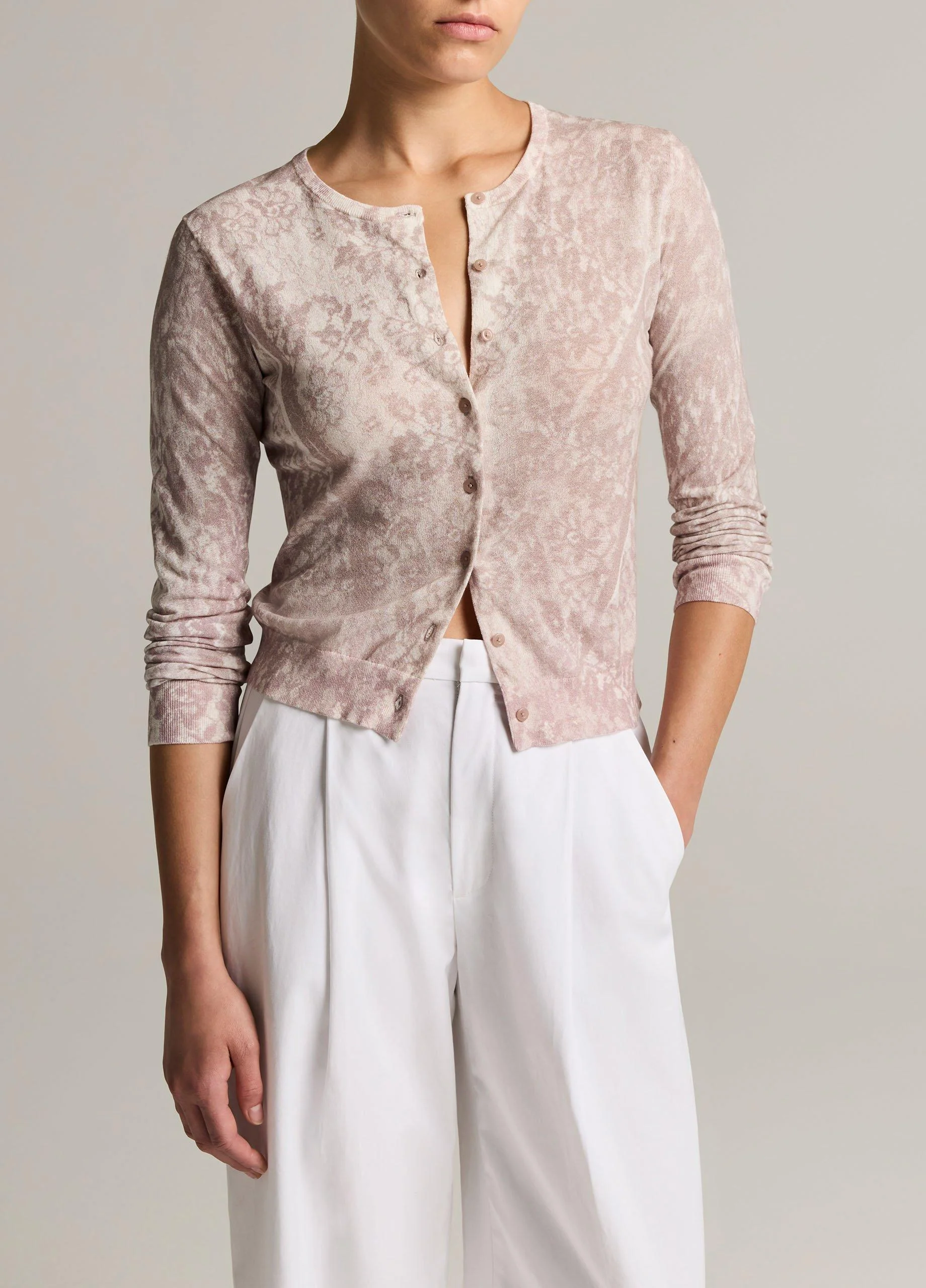 Lace-Print Italian Cotton-Blend Cardigan - 1