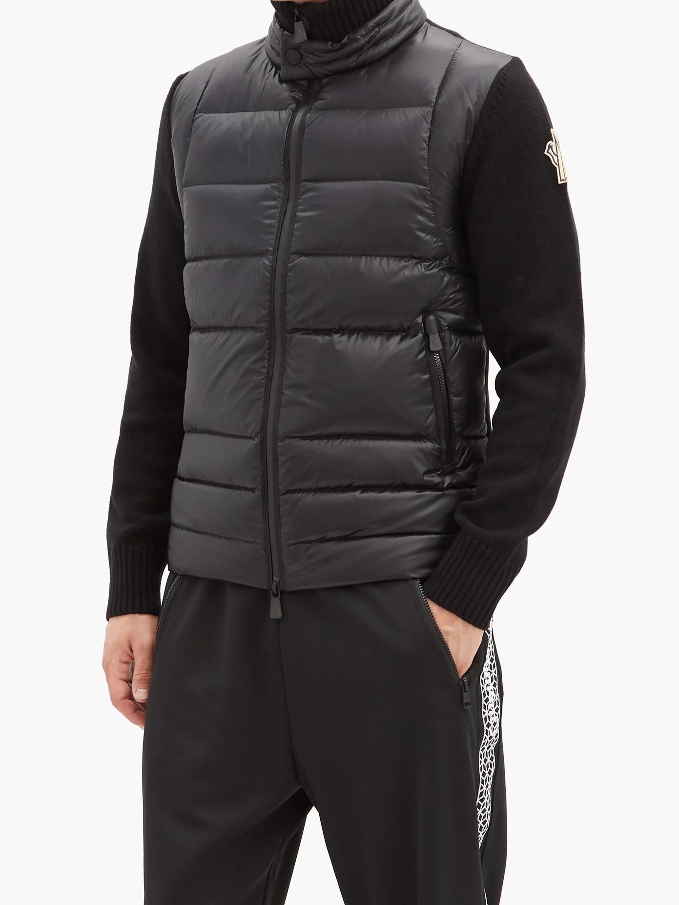 Logo-patch jersey-sleeve quilted down jacket - 6