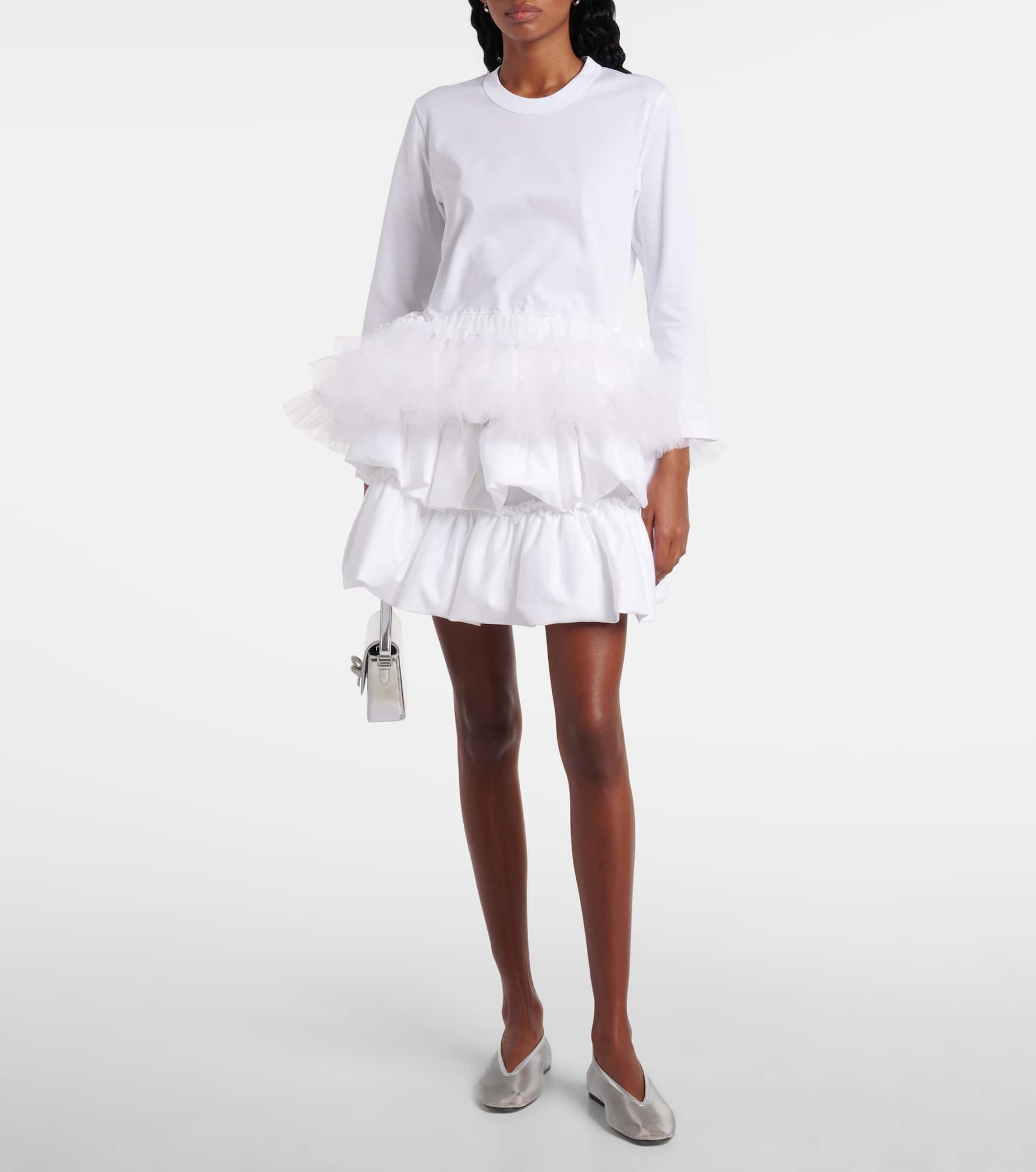 Tulle-trimmed cotton jersey top - 2