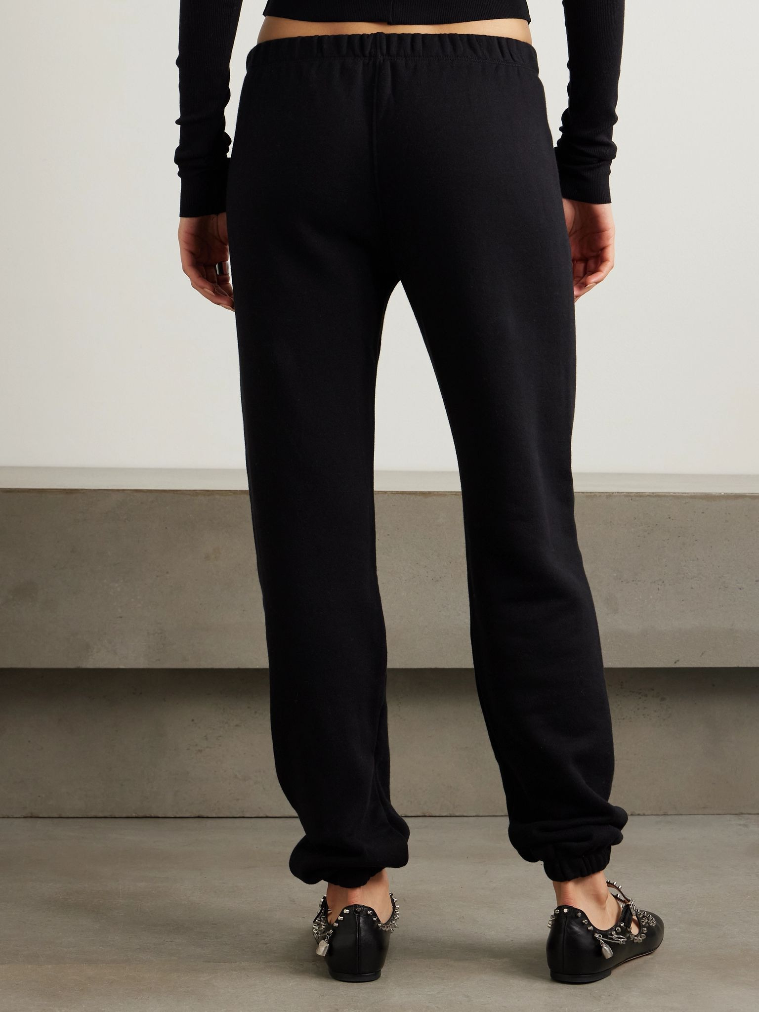 Cotton and modal-blend jersey tapered track pants Black - 3
