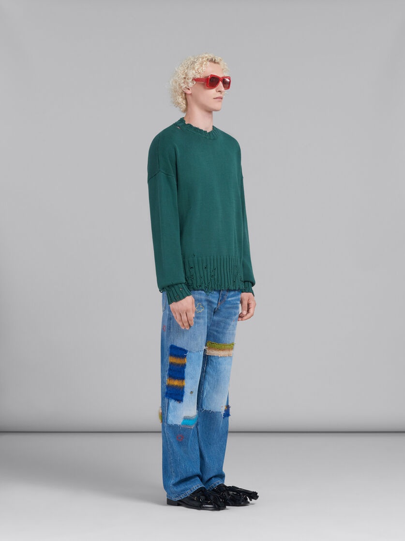 GREEN COTTON CREWNECK SWEATER - 5
