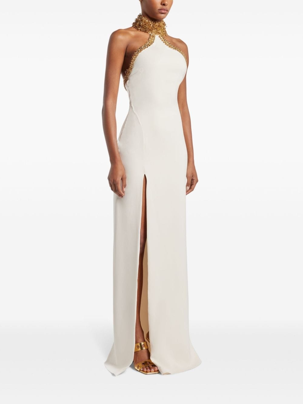 bead-embellished halterneck gown - 3