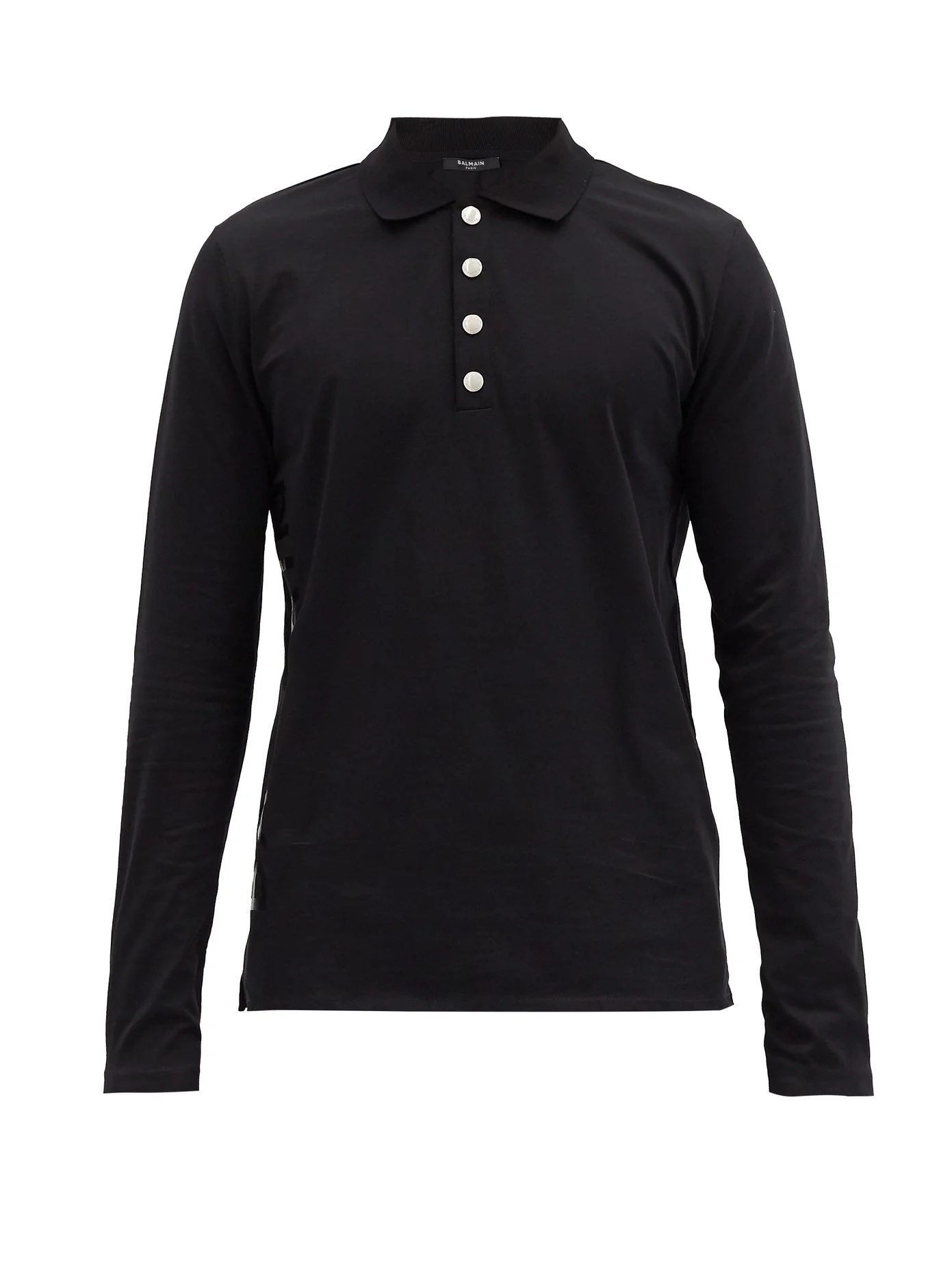 Applied-logo long-sleeved cotton-jersey polo shirt - 1