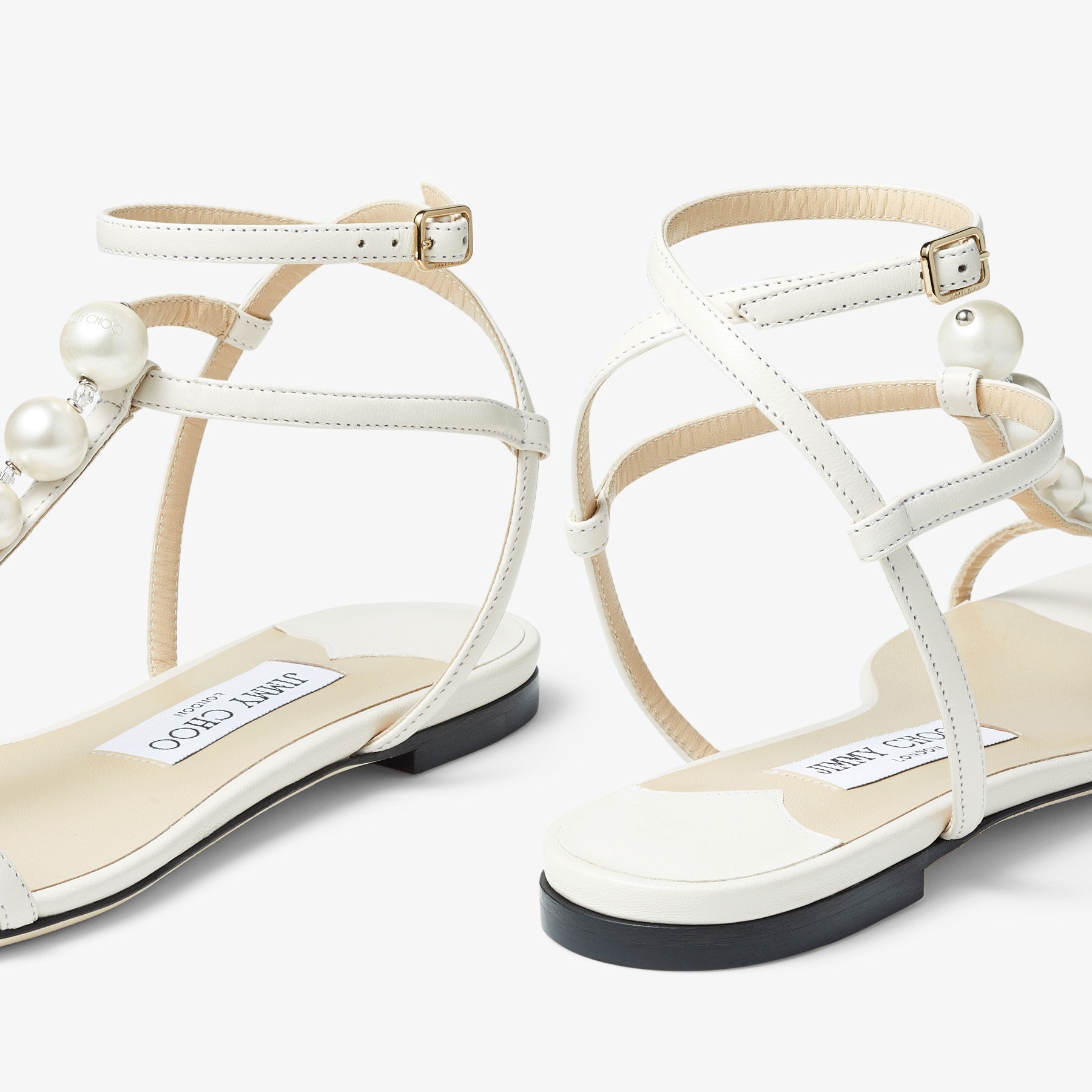Amari Flat
Latte Nappa Leather Flat Sandals with Pearls - 4
