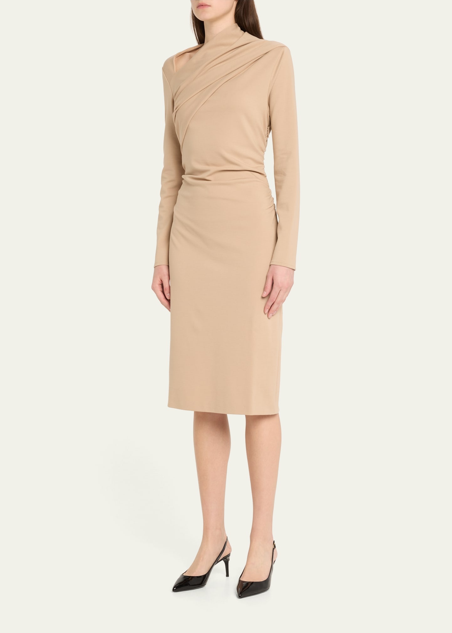 Asymmetric Long-Sleeve Jersey Dress - 3