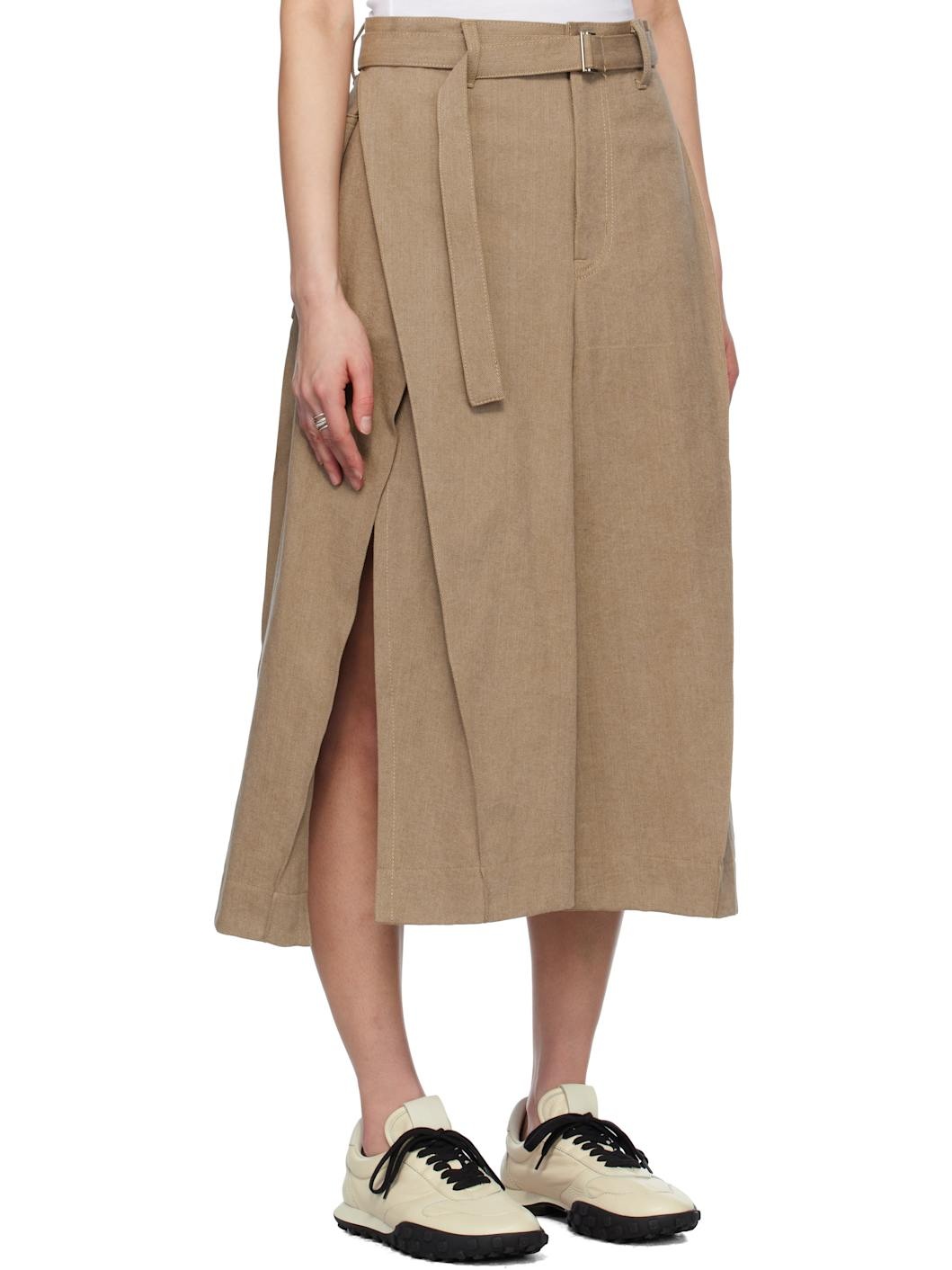 Beige Mix Denim Midi Skirt - 2