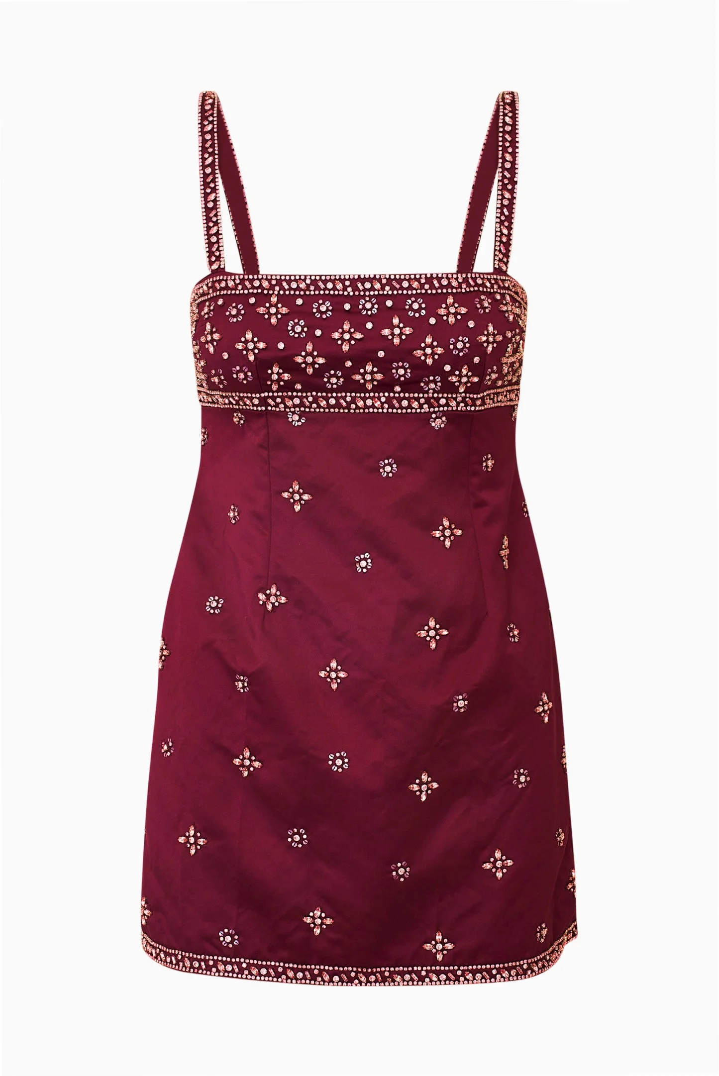 Casslouie Rhinestone Satin Mini Dress - 1