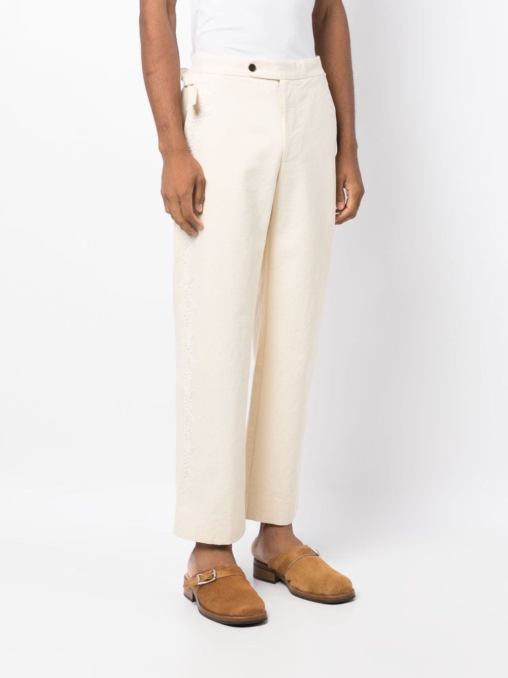floral-embroidery chino trousers - 3