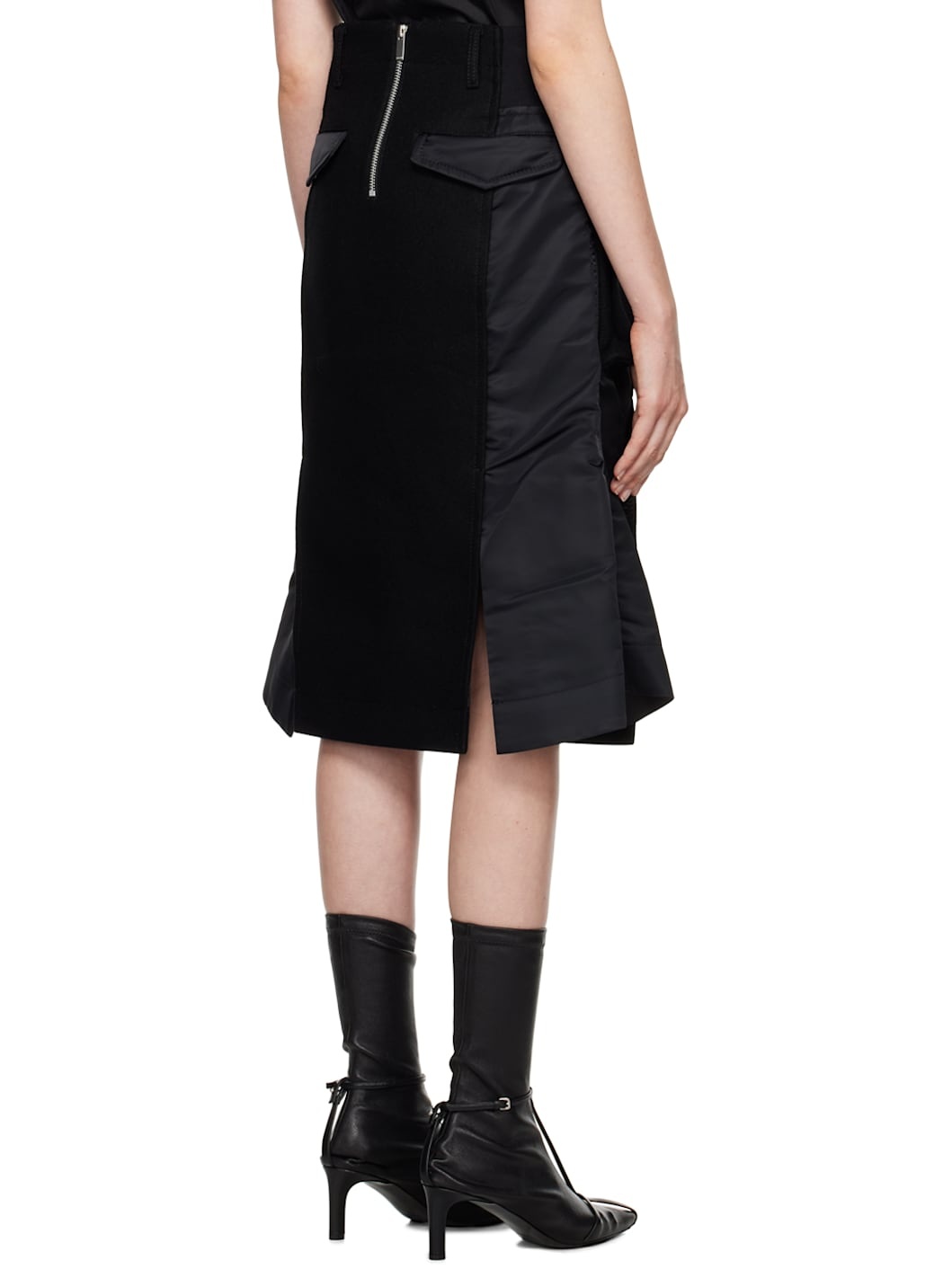 Black Paneled Midi Skirt - 3