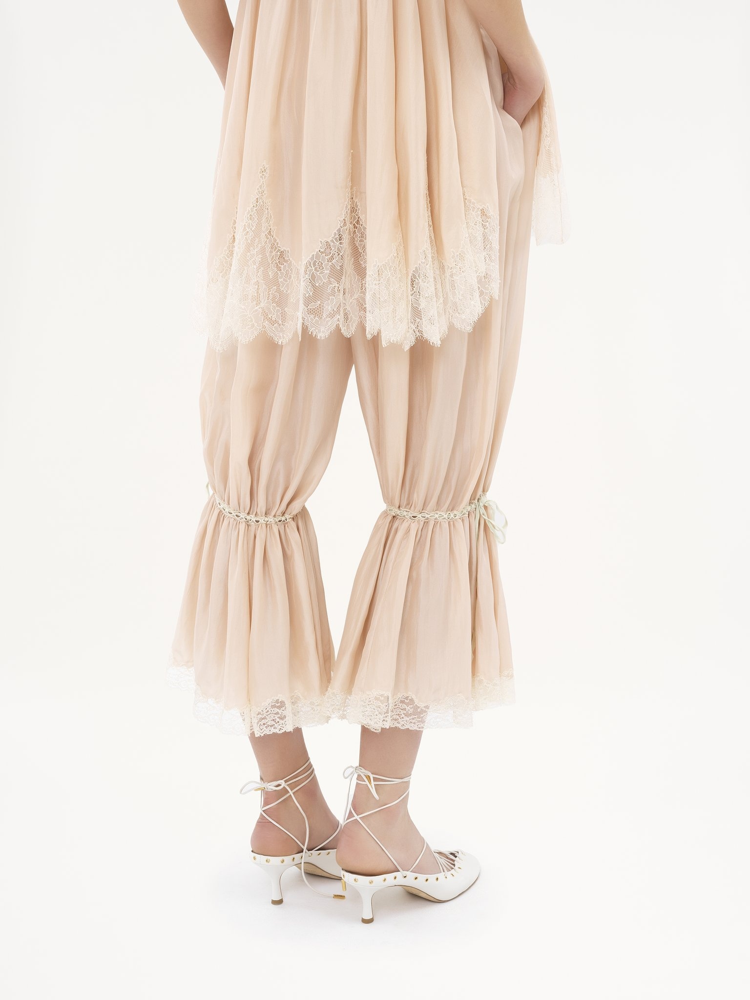 FLUID CROPPED PANTS IN WASHED SILK PONGÉ & LACE - 5