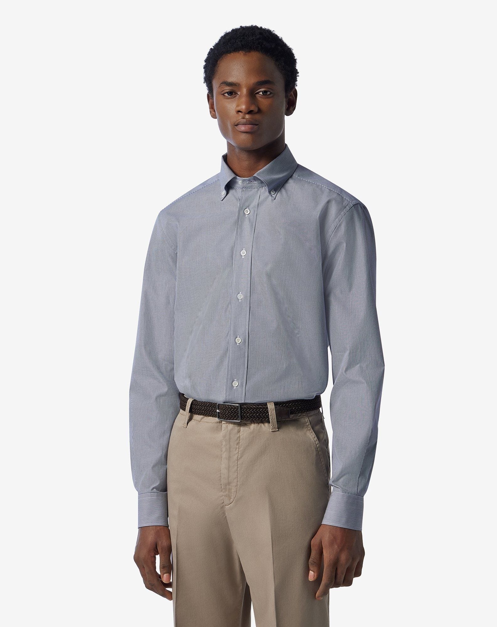 Cotton shirt with white/blue micro stripes - 2