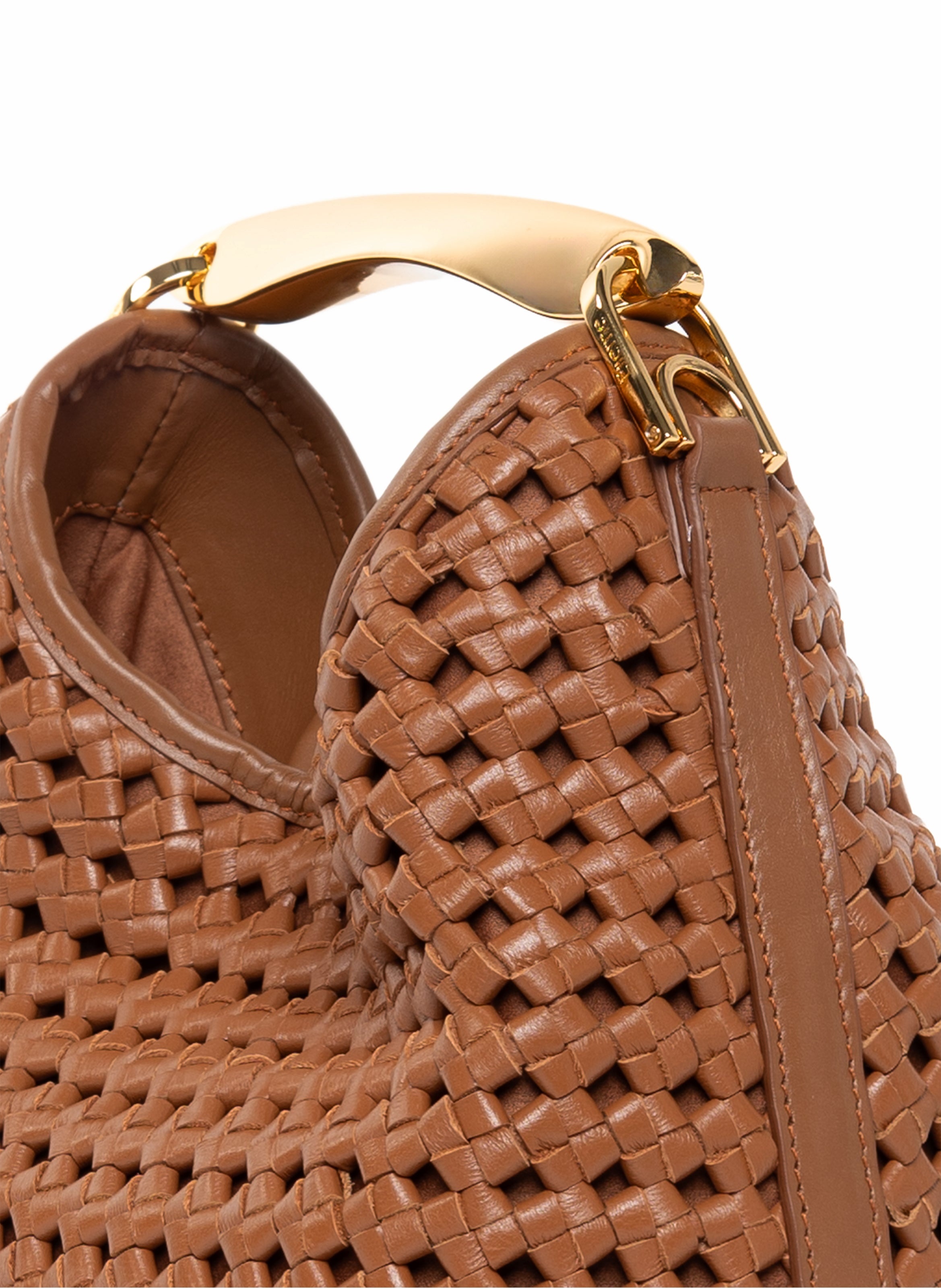 Small Boomerang Woven Leather Cognac - 5