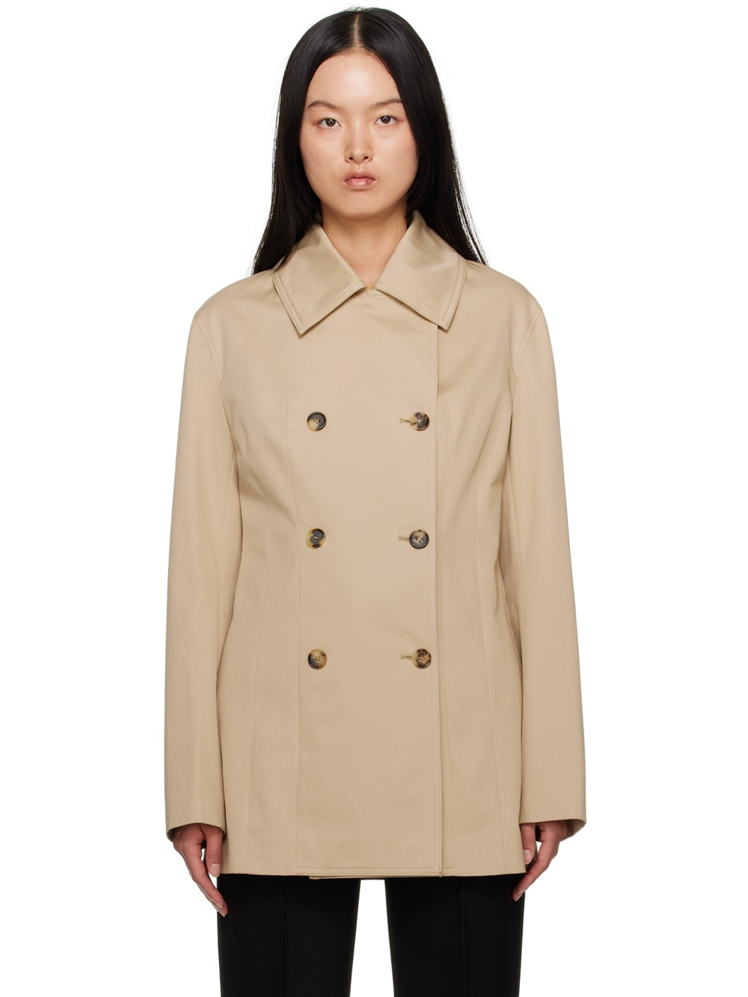 Totême Beige Double-Breasted Jacket | ssense | REVERSIBLE